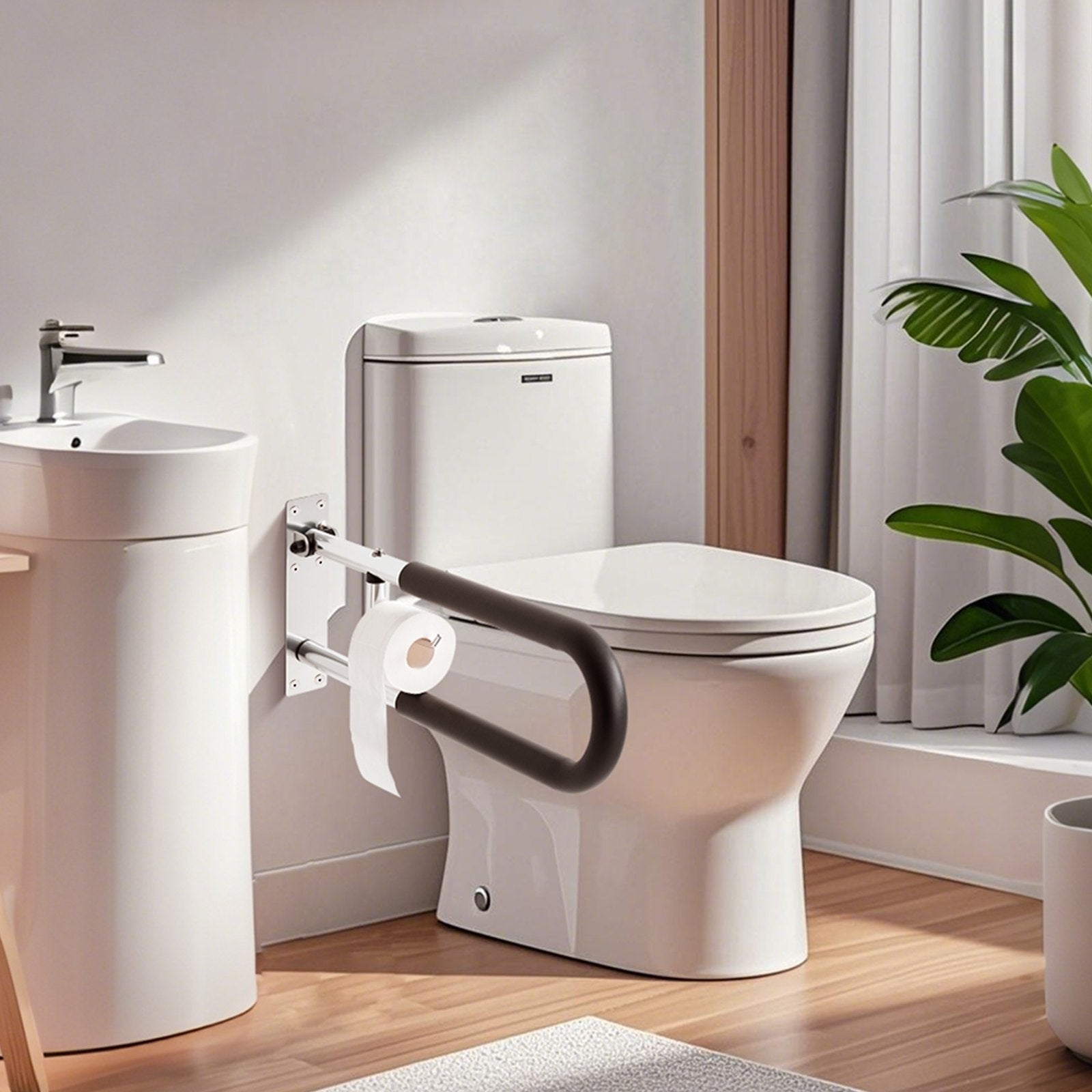 VEVOR Folding Toilet Safety Rail 30 In 300 Lbs Load Capacity with Paper Holder 