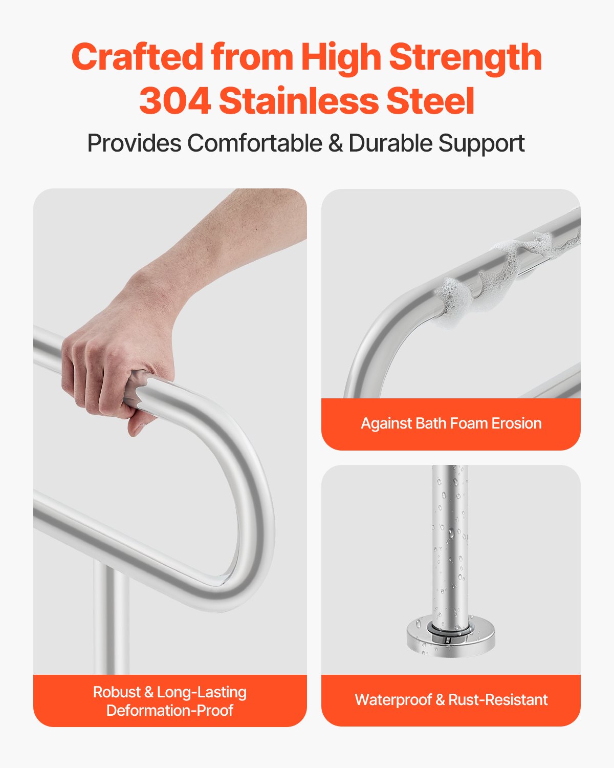 VEVOR Toilet Safety Rail with Leg 31.5In 300lb Capacity Stainless Steel Grab Bar 