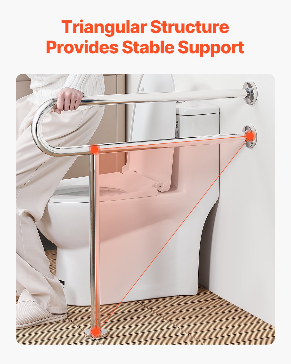 VEVOR Toilet Safety Rail with Leg 31.5In 300lb Capacity Stainless Steel Grab Bar 