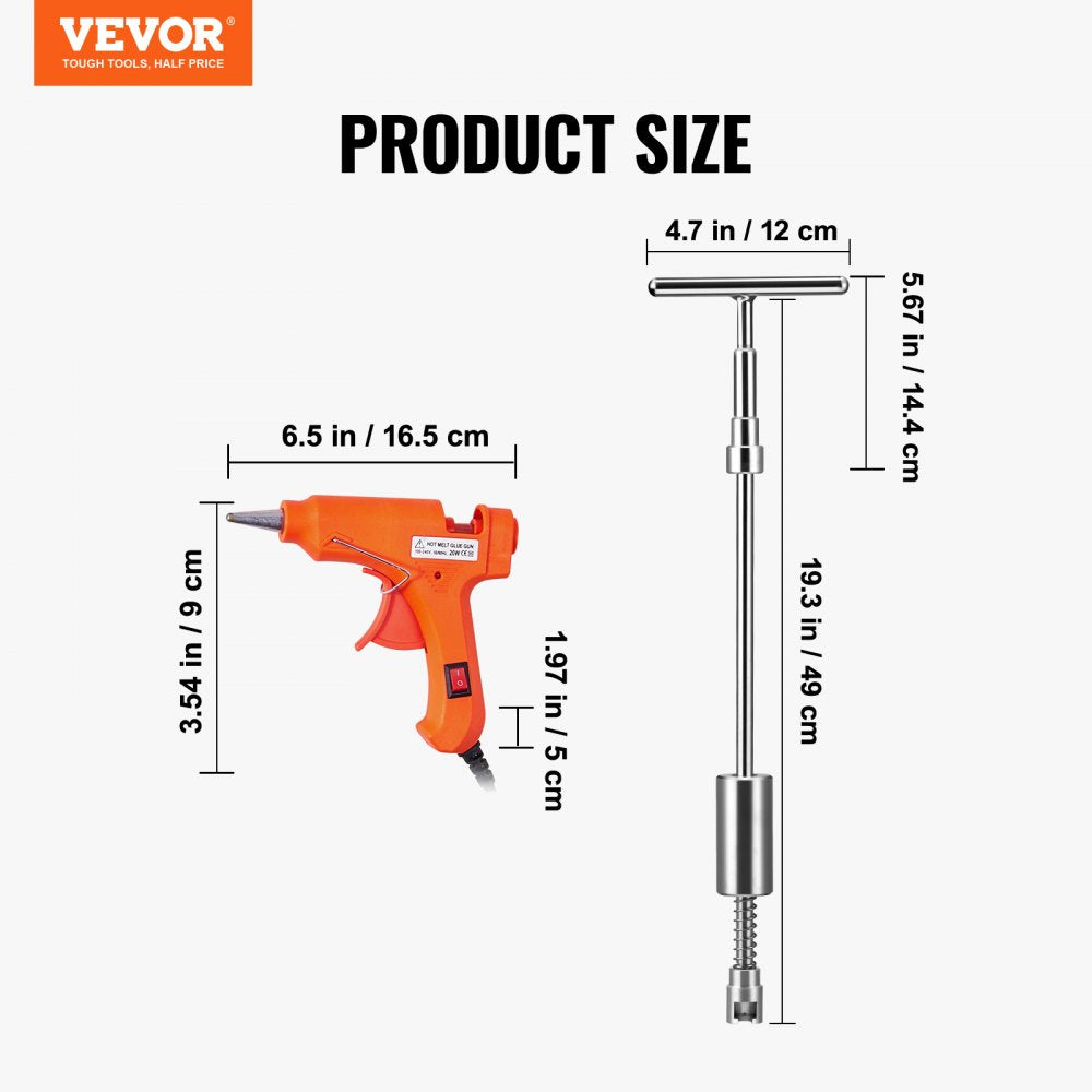 VEVOR 52 PCS Dent Removal Kit, Paintless Dent Repair Kit with 2-in-1 Slide Hammer with Stainless Steel Grooves, Short Puller Lines and Long Puller Lines, for Auto Dent Removal, Minor Dents, Door Ding 