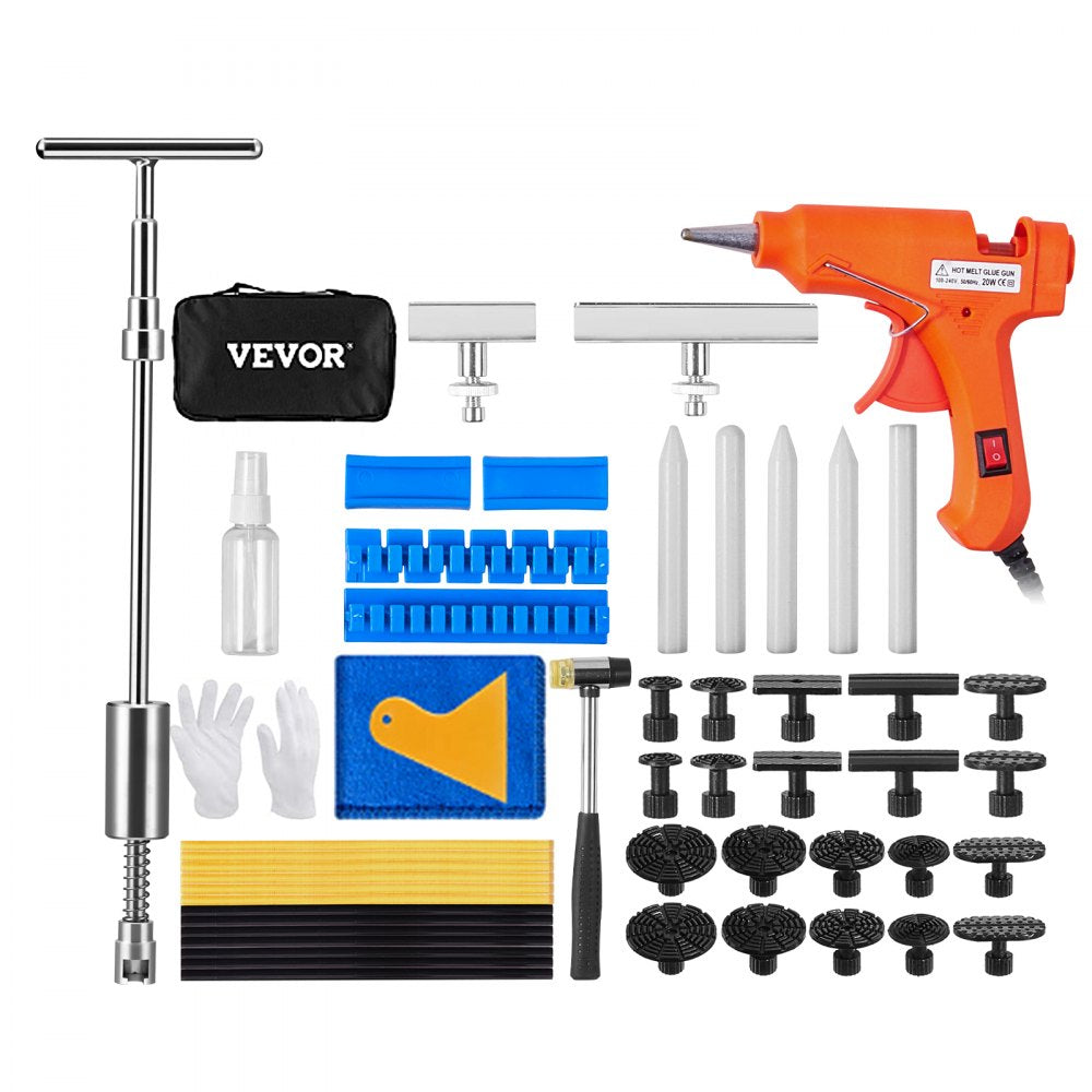 VEVOR 52 PCS Dent Removal Kit, Paintless Dent Repair Kit with 2-in-1 Slide Hammer with Stainless Steel Grooves, Short Puller Lines and Long Puller Lines, for Auto Dent Removal, Minor Dents, Door Ding 