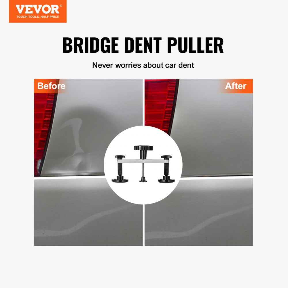 VEVOR 25 PCS Dent Removal Kit, Paintless Dent Repair Kit with Bridge Puller and Puller Tabs, Auto Dent Puller Kit with Hot Glue Gun, Glue Sticks for Auto Body Dents, and Other Metal Surface Dents 