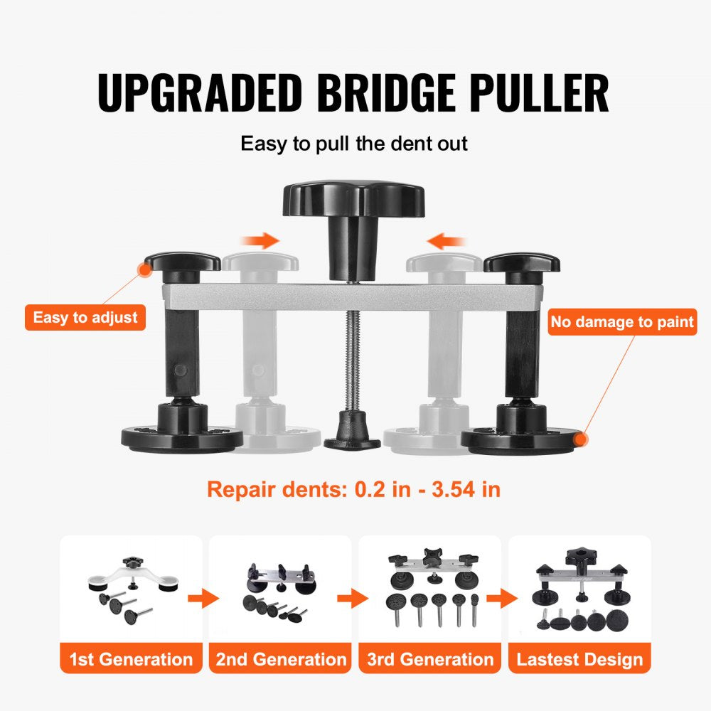 VEVOR 25 PCS Dent Removal Kit, Paintless Dent Repair Kit with Bridge Puller and Puller Tabs, Auto Dent Puller Kit with Hot Glue Gun, Glue Sticks for Auto Body Dents, and Other Metal Surface Dents 