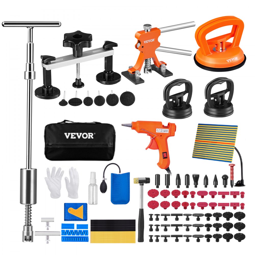 VEVOR 107 PCS Dent Removal Kit, Paintless Dent Repair Kit with Golden Lifter, Bridge Puller, Slide Hammer T-bar Dent Puller, Suction Cup Dent Puller for Auto Body Dents, Hail Damage, Door Ding 