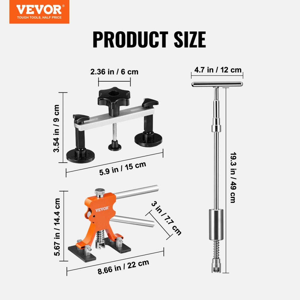 VEVOR 69 PCS Dent Repair Kit, Auto Car Body Paintless Dent Removal Tool Kit, Golden Lifter, Bridge Puller, Slide Hammer Tool Kit for Automobile Body, Washing Machine, Refrigerator 