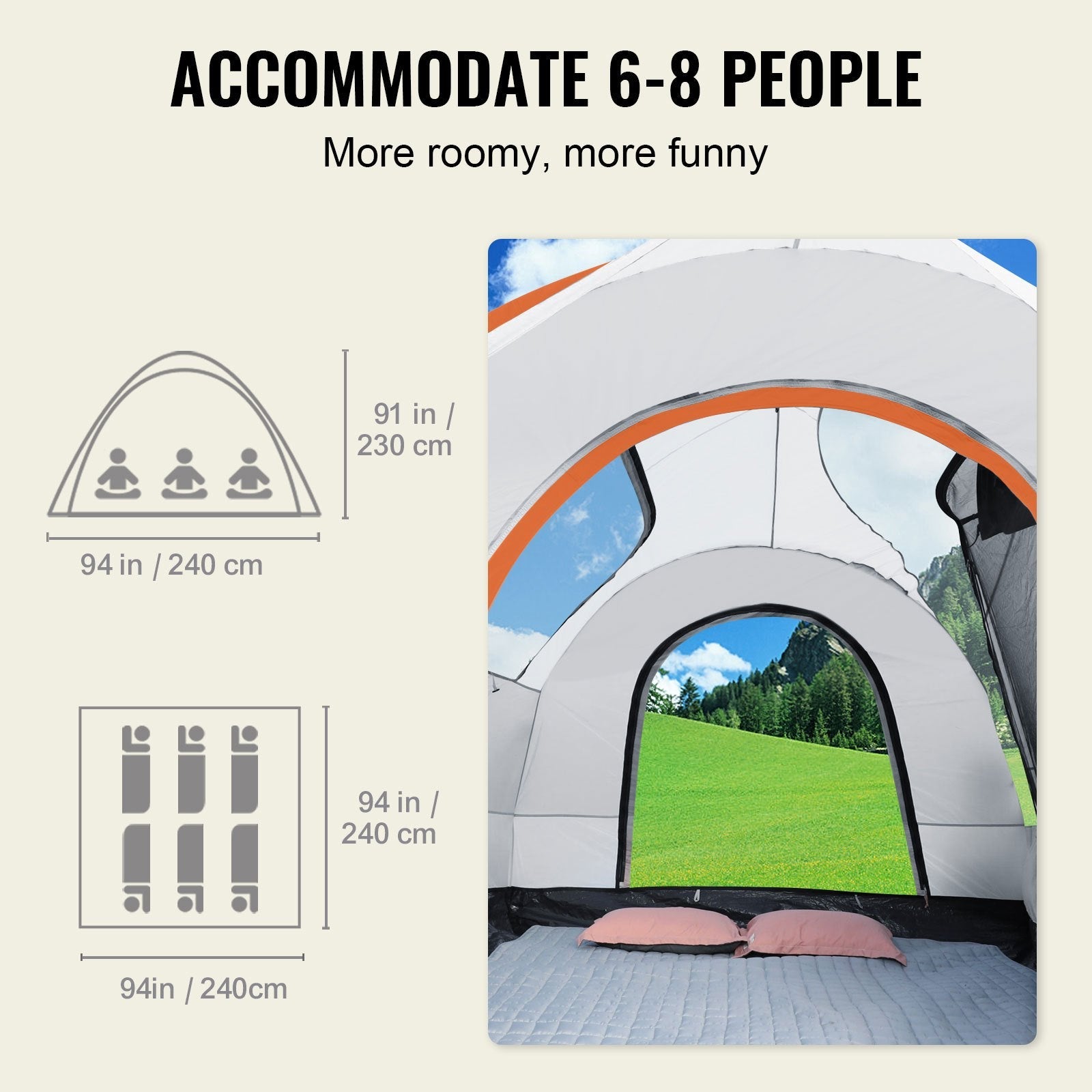 VEVOR SUV Camping Tent, 8'-8' SUV Tent Attachment for Camping with Rain Layer and Carry Bag, PU2000mm Double Layer Truck Tent, Accommodate 6-8 Person, Rear Tent for Van Hatch Tailgate 