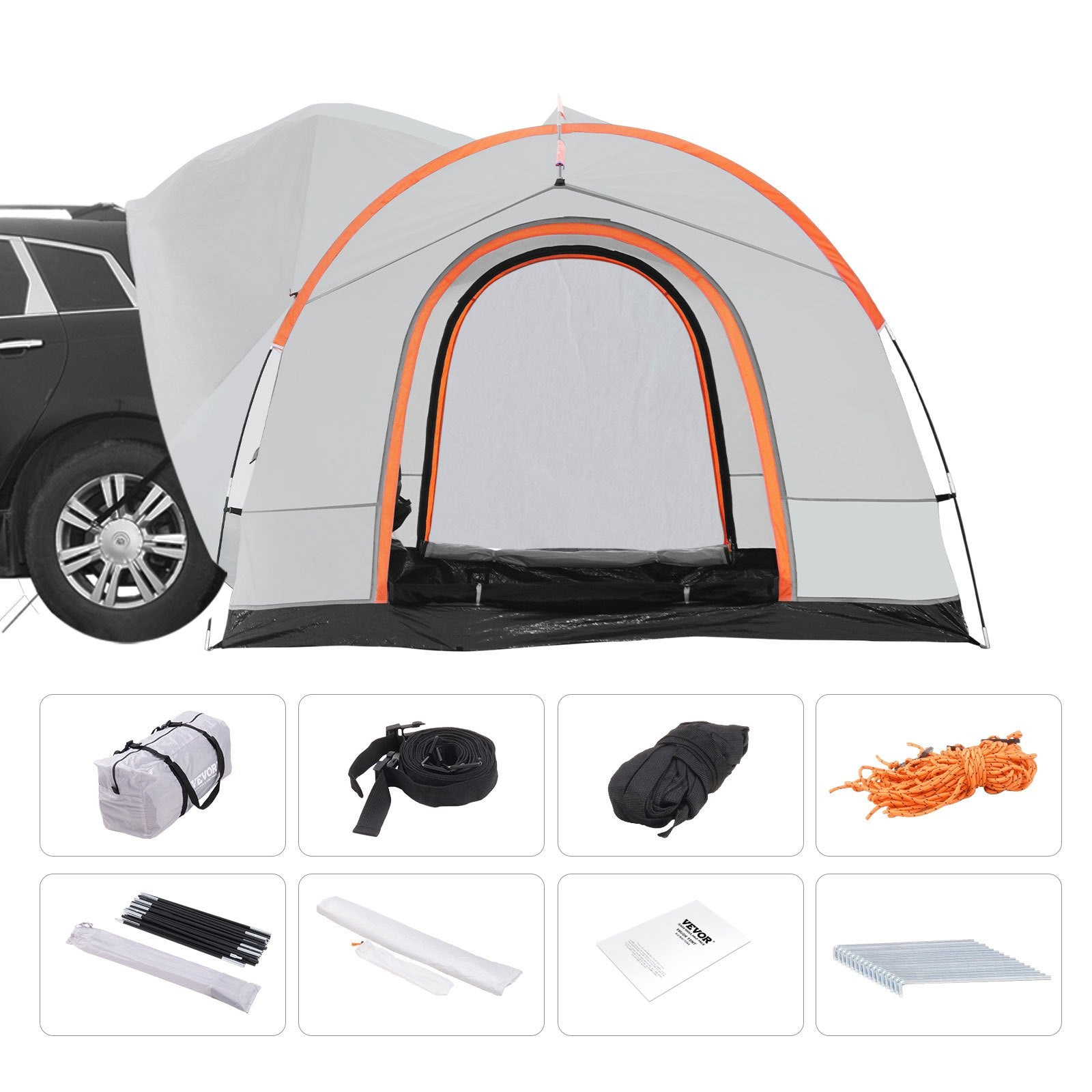 VEVOR SUV Camping Tent, 8'-8' SUV Tent Attachment for Camping with Rain Layer and Carry Bag, PU2000mm Double Layer Truck Tent, Accommodate 6-8 Person, Rear Tent for Van Hatch Tailgate 