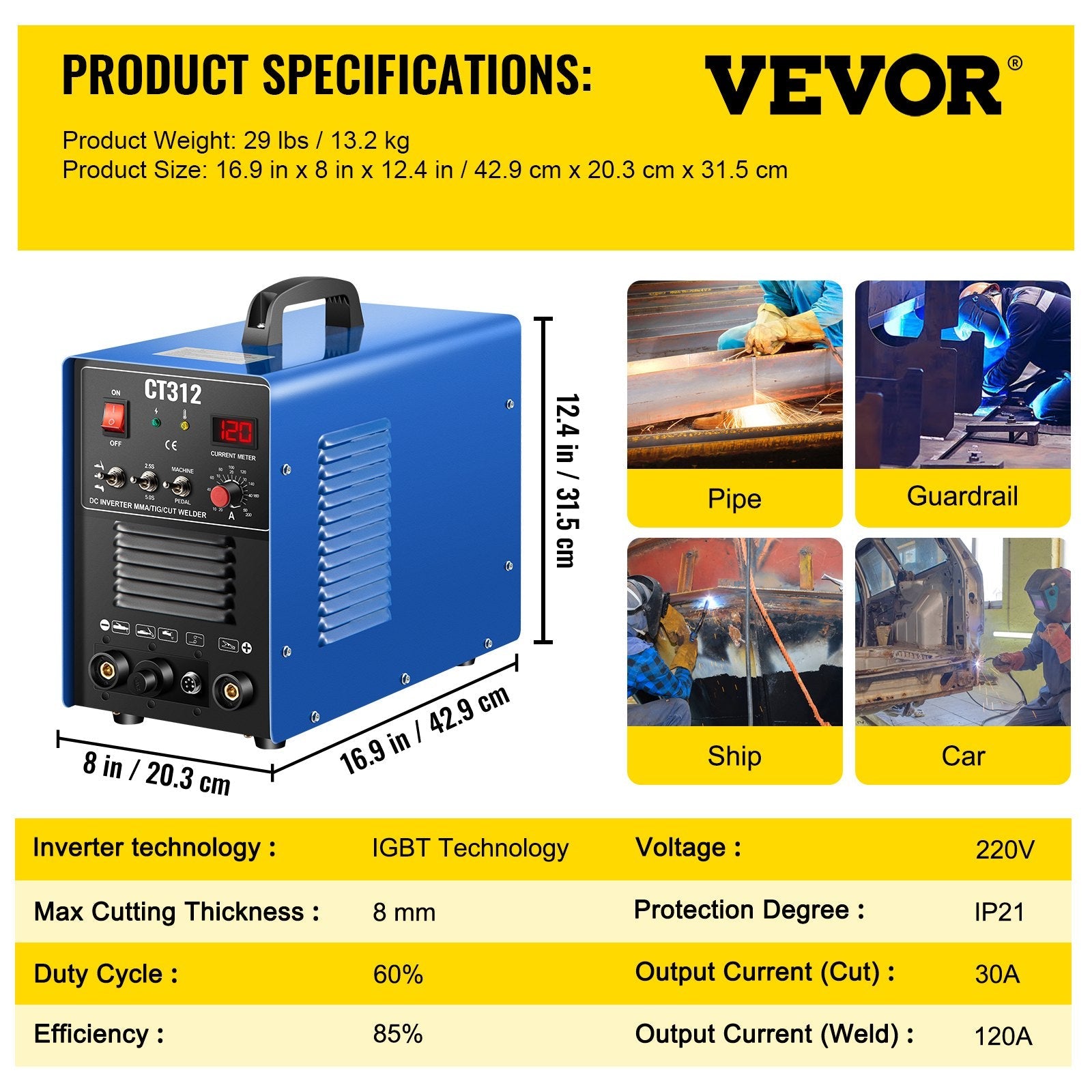 CT312 TIG/MMA Welder + Plasma Cutter 3in1 Welding Machine + Accessories 