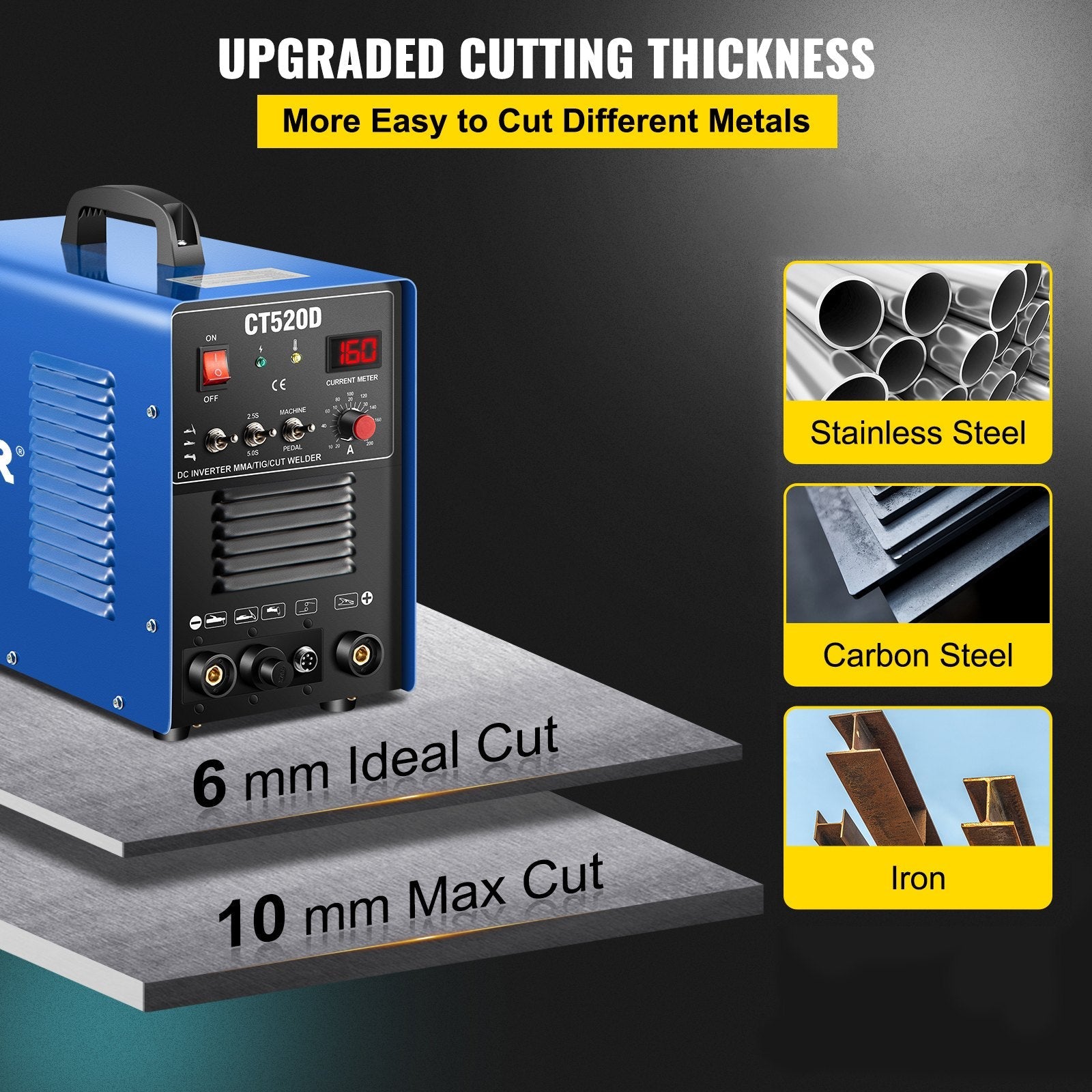 VEVOR TIG/MMA Plasma Cutter CT520D 3 in 1 Combo Welding Machine Tig Welder 200A Arc Welder 200A Plasma Cutter 50A Plasma Cutting Machine Dual Voltage 110 220V 
