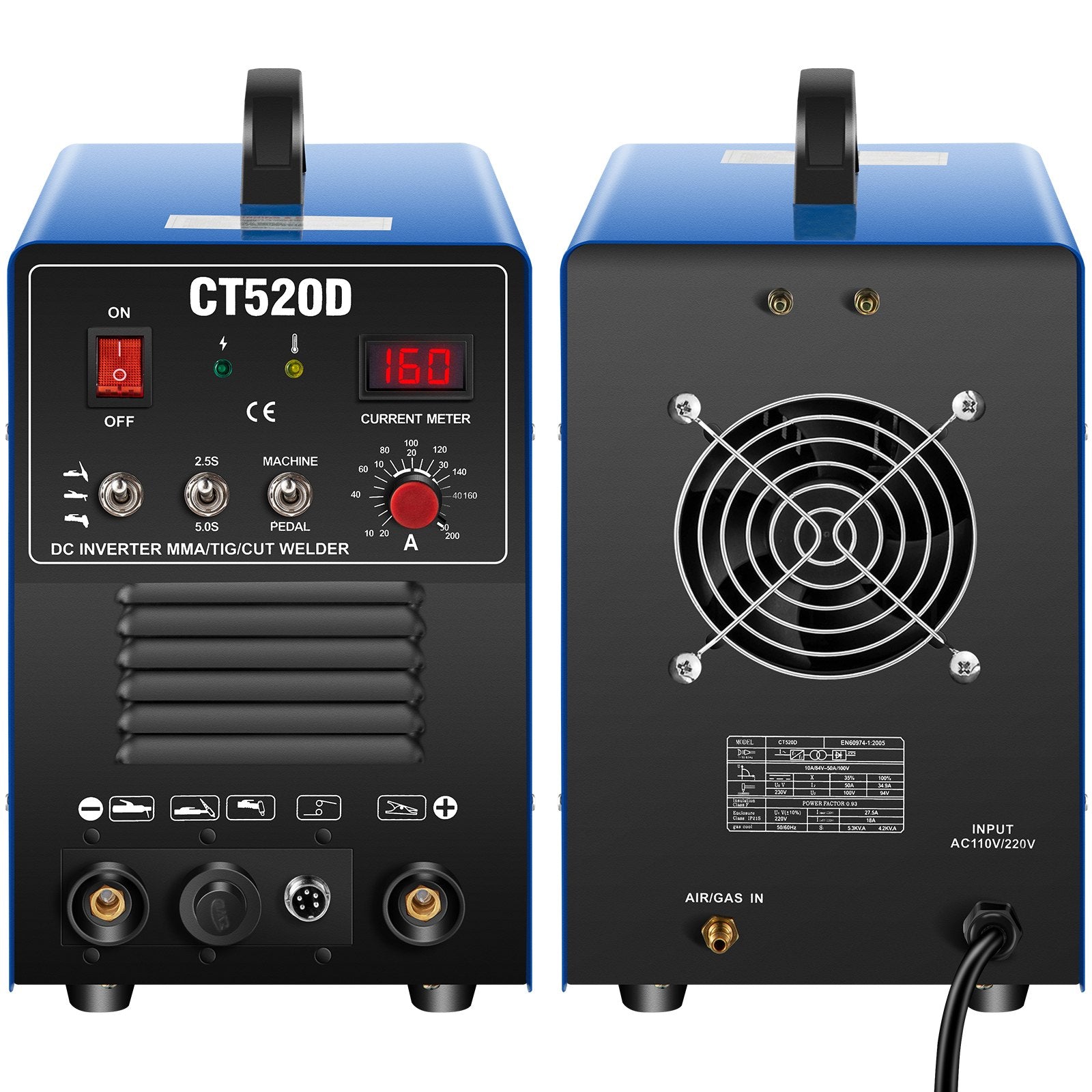 VEVOR TIG/MMA Plasma Cutter CT520D 3 in 1 Combo Welding Machine Tig Welder 200A Arc Welder 200A Plasma Cutter 50A Plasma Cutting Machine Dual Voltage 110 220V 