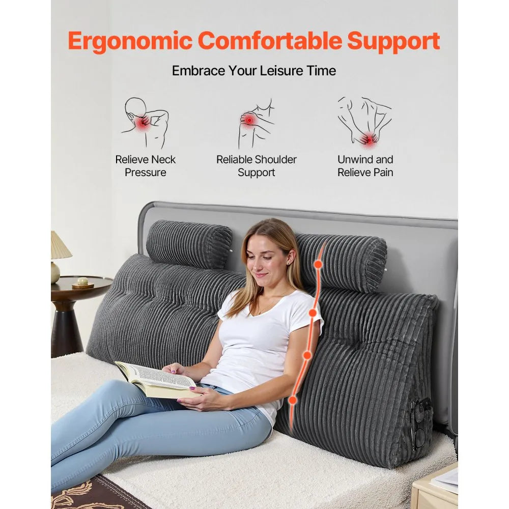 VEVOR Headboard Pillow King Wedge Headboard Pillow with 2 Pockets & Headrests