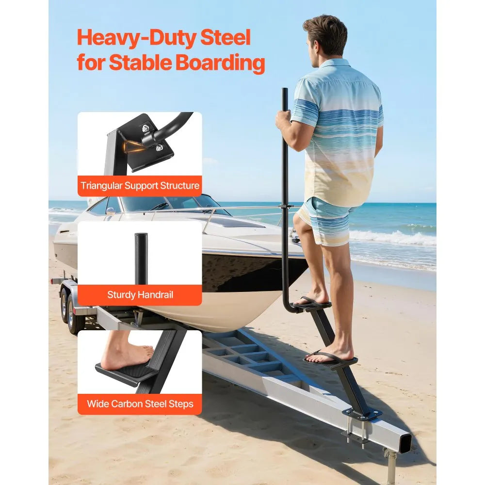 VEVOR 2-Step Heavy-Duty Boat Trailer Steps with Handrail and Non-Slip Surface