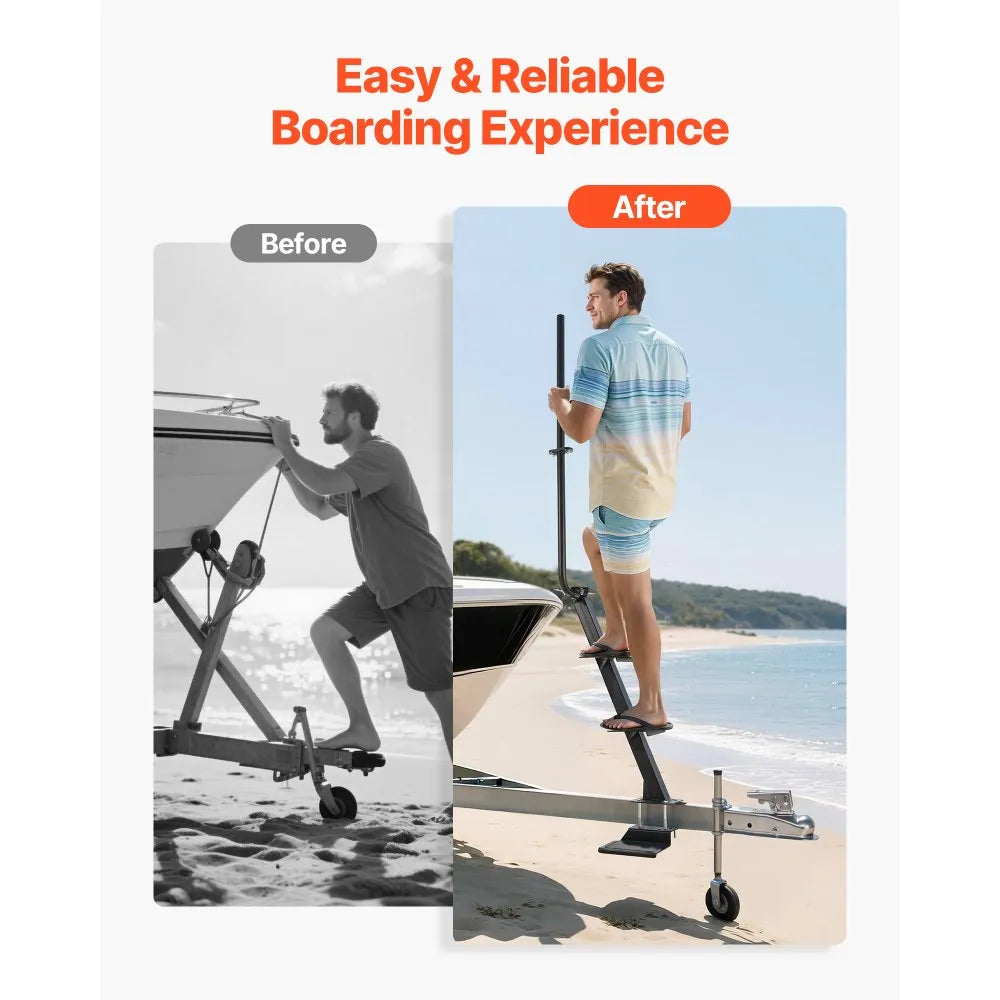 Boat Trailer Steps with Handle – Heavy-Duty 4-Step Marine Ladder