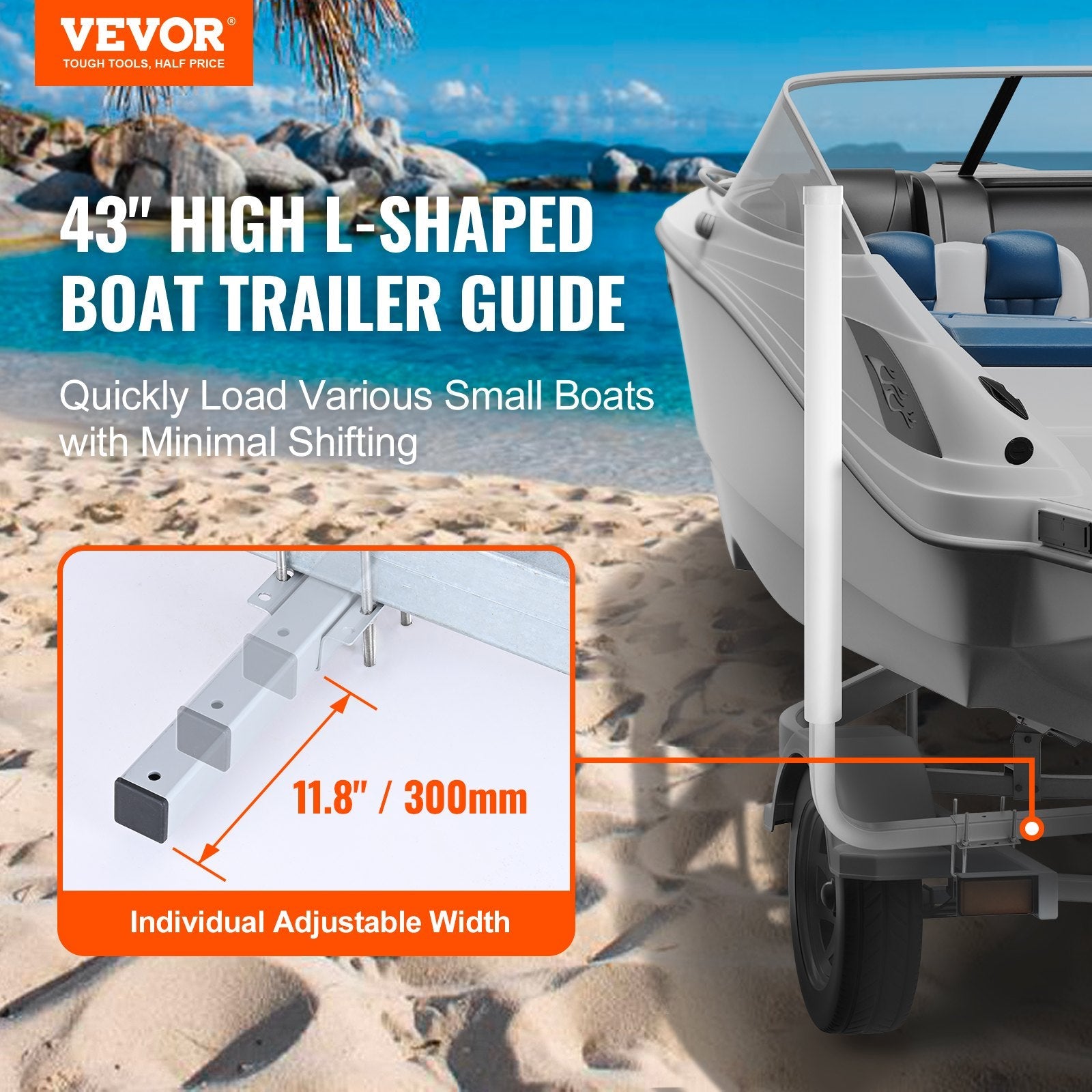 VEVOR Boat Trailer Guide, 43” Adjustable Design Trailer Guide Poles, 2PCS Rustproof Galvanized Steel Trailer Guide ons, Trailer Guides with PVC Pipes, for Ski Boat, Fishing Boat or Sailboat Trailer 