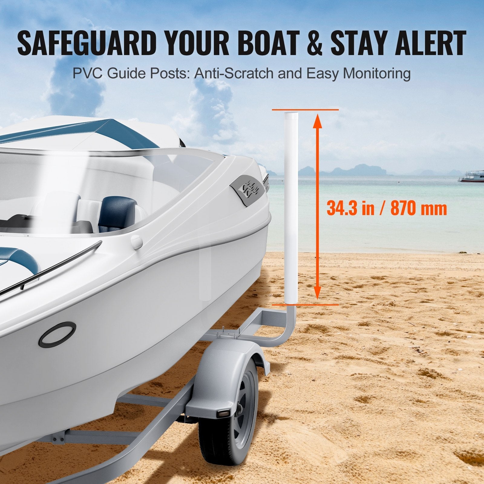 VEVOR Boat Trailer Guide, 43” Adjustable Design Trailer Guide Poles, 2PCS Rustproof Galvanized Steel Trailer Guide ons, Trailer Guides with PVC Pipes, for Ski Boat, Fishing Boat or Sailboat Trailer 
