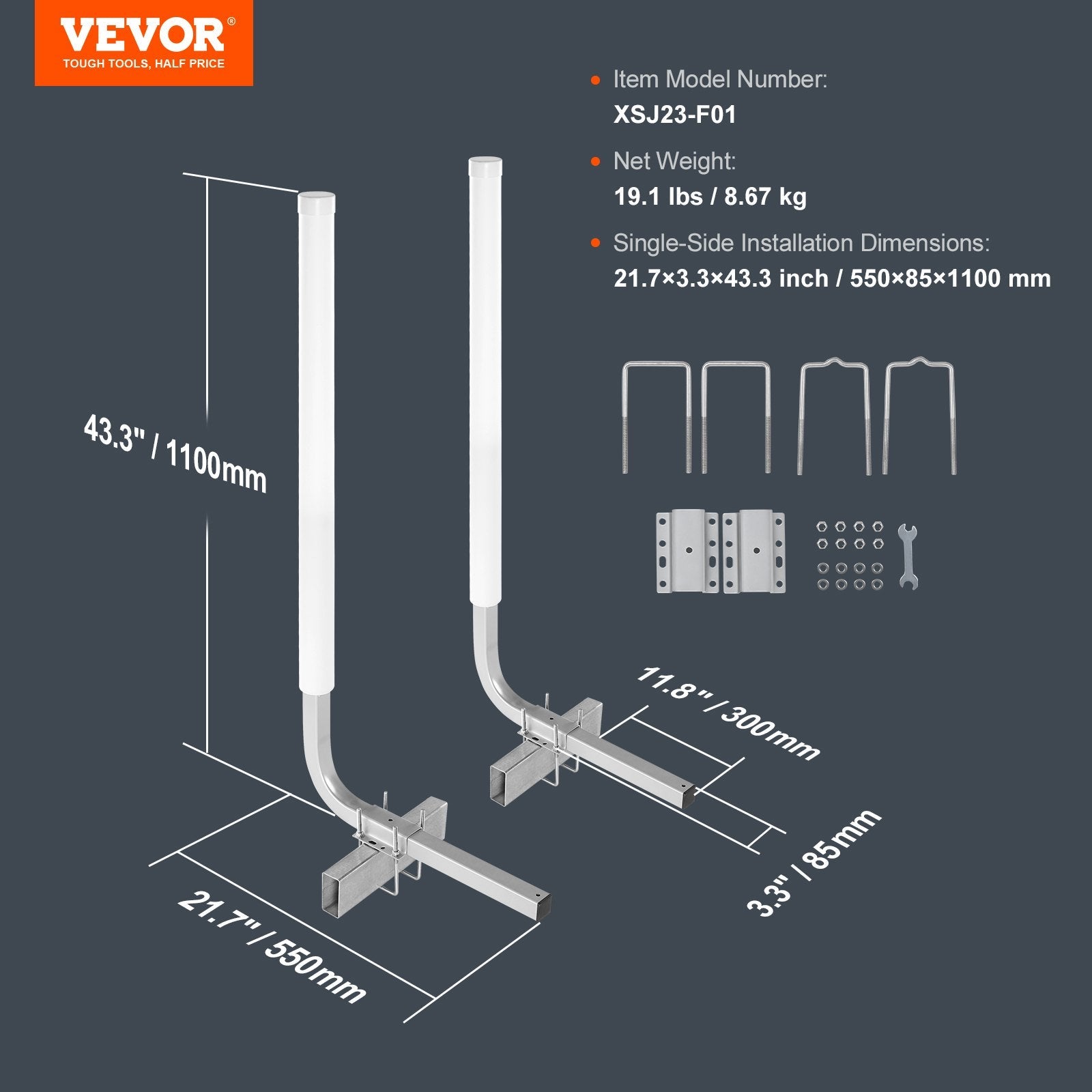 VEVOR Boat Trailer Guide, 43” Adjustable Design Trailer Guide Poles, 2PCS Rustproof Galvanized Steel Trailer Guide ons, Trailer Guides with PVC Pipes, for Ski Boat, Fishing Boat or Sailboat Trailer 