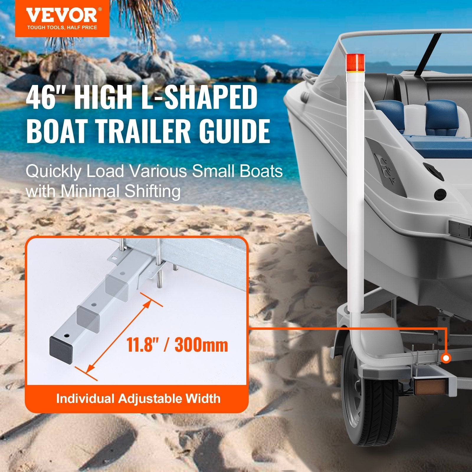 VEVOR Boat Trailer Guide, 46” with LED Light Trailer Guide Poles, 2PCS Rustproof Galvanized Steel Trailer Guide ons, Trailer Guides with PVC Pipes, for Ski Boat, Fishing Boat or Sailboat Trailer 