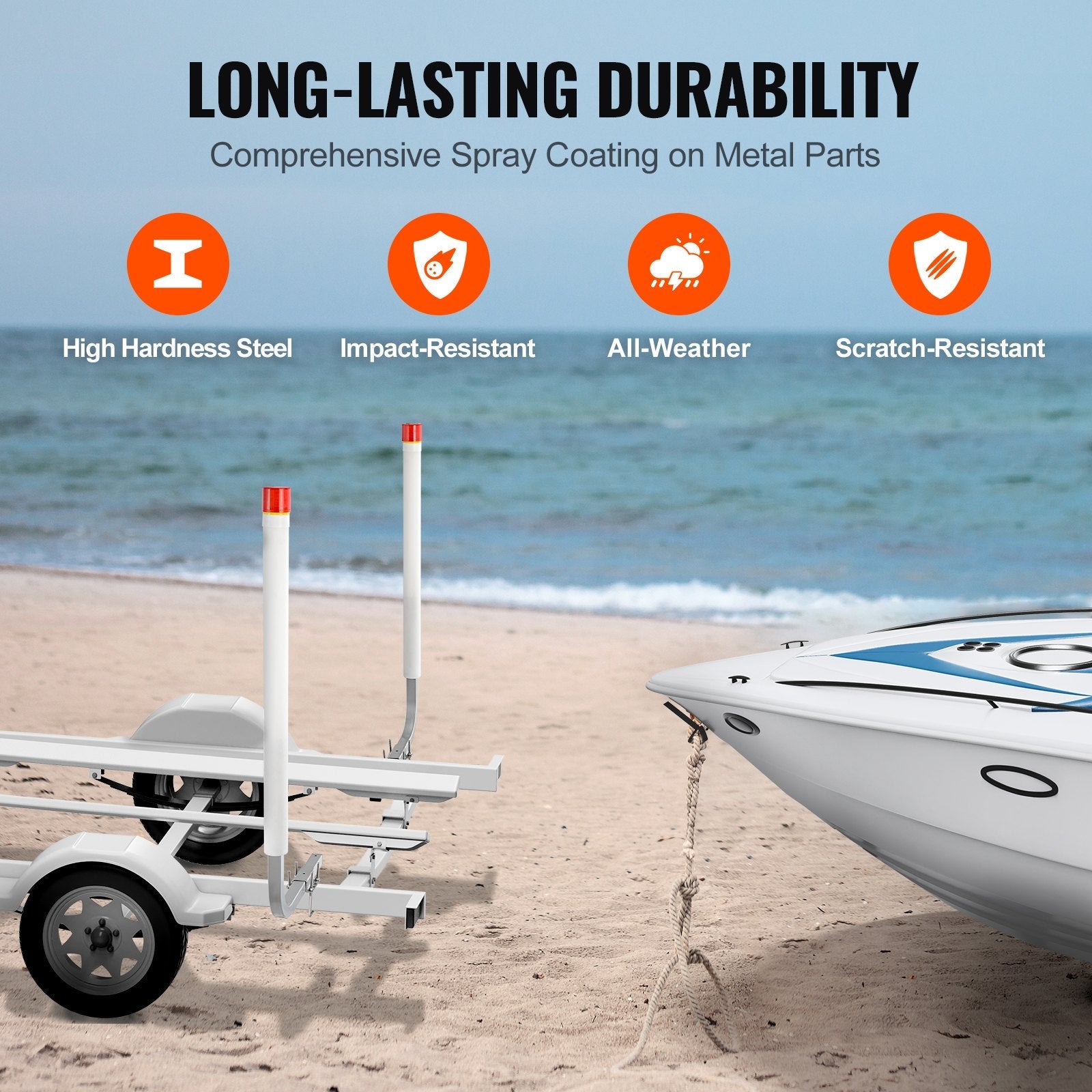 VEVOR Boat Trailer Guide, 46” with LED Light Trailer Guide Poles, 2PCS Rustproof Galvanized Steel Trailer Guide ons, Trailer Guides with PVC Pipes, for Ski Boat, Fishing Boat or Sailboat Trailer 