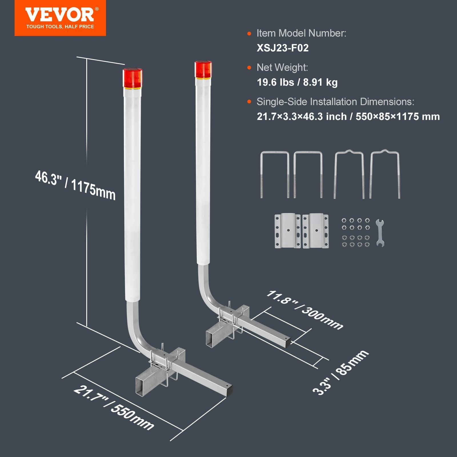 VEVOR Boat Trailer Guide, 46” with LED Light Trailer Guide Poles, 2PCS Rustproof Galvanized Steel Trailer Guide ons, Trailer Guides with PVC Pipes, for Ski Boat, Fishing Boat or Sailboat Trailer 