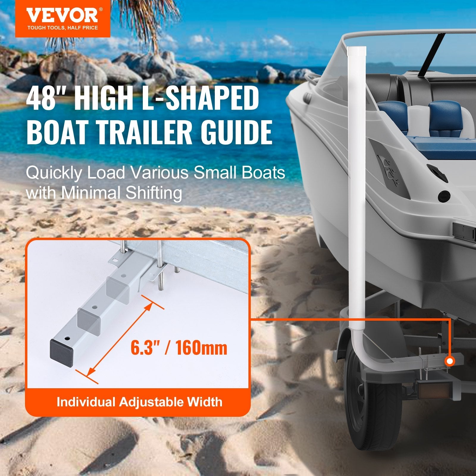VEVOR Boat Trailer Guide, 48” Adjustable Design Trailer Guide Poles, 2PCS Rustproof Galvanized Steel Trailer Guide ons, Trailer Guides with PVC Pipes, for Ski Boat, Fishing Boat or Sailboat Trailer 