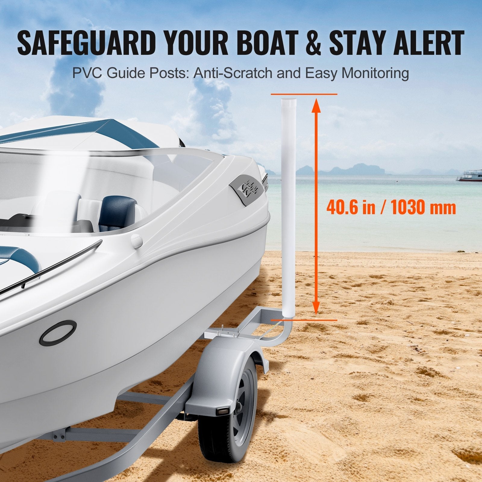 VEVOR Boat Trailer Guide, 48” Adjustable Design Trailer Guide Poles, 2PCS Rustproof Galvanized Steel Trailer Guide ons, Trailer Guides with PVC Pipes, for Ski Boat, Fishing Boat or Sailboat Trailer 