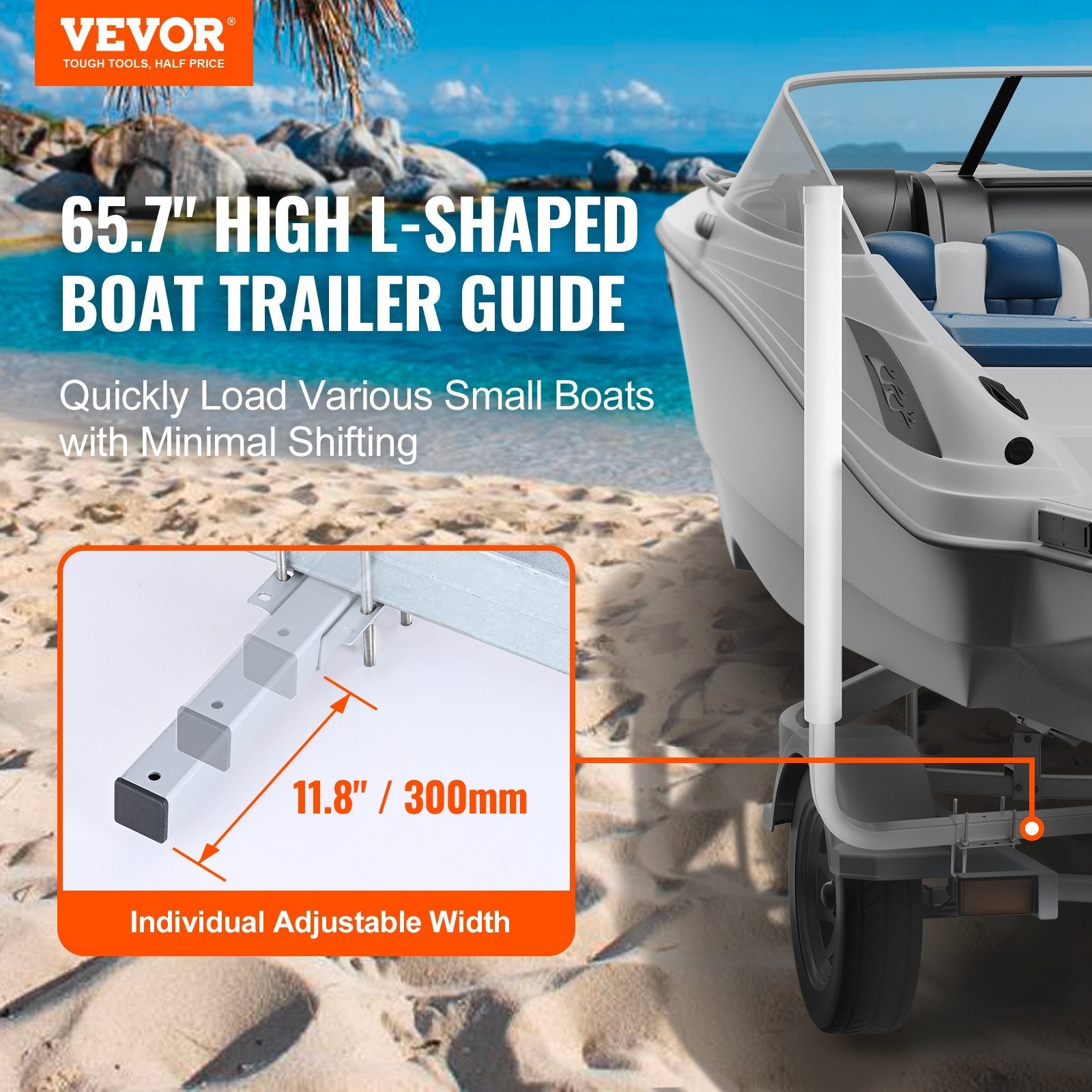 VEVOR Boat Trailer Guide, 60” Adjustable Design Trailer Guide Poles, 2PCS Rustproof Galvanized Steel Trailer Guide ons, Trailer Guides with PVC Pipes, for Ski Boat, Fishing Boat or Sailboat Trailer 