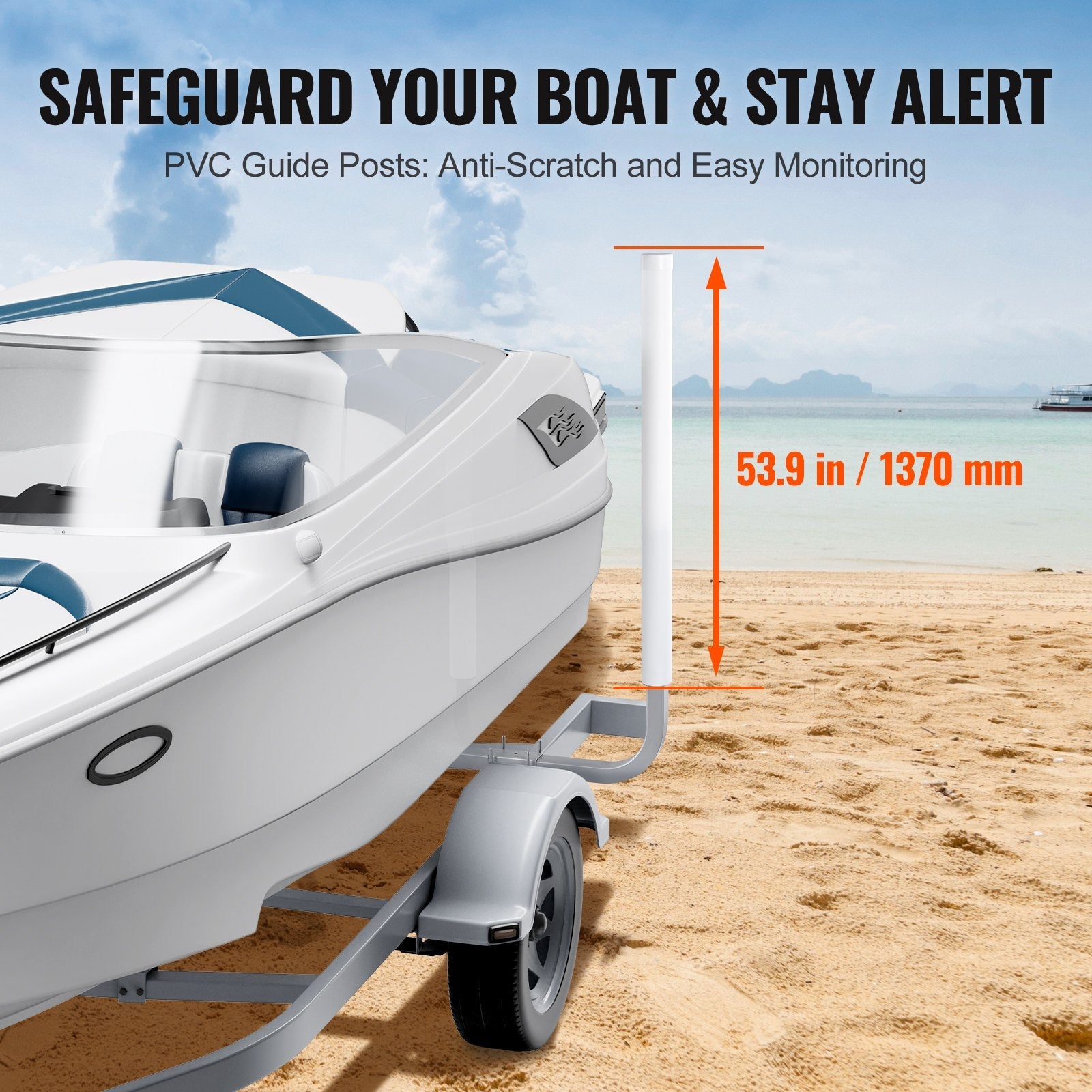 VEVOR Boat Trailer Guide, 60” Adjustable Design Trailer Guide Poles, 2PCS Rustproof Galvanized Steel Trailer Guide ons, Trailer Guides with PVC Pipes, for Ski Boat, Fishing Boat or Sailboat Trailer 