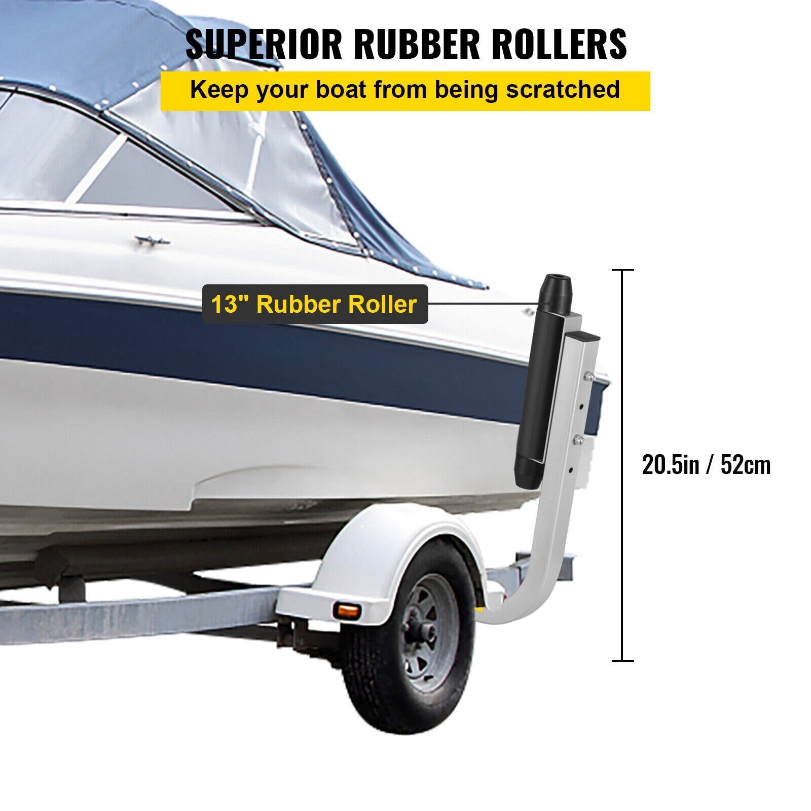VEVOR Boat Trailer Guide-ons 15.6", 2PCS Trailer Guides with Rubber Rollers, Galvanized Steel Trailer Guide ons, w/ Complete Mounting Accessories, for Ski Boat, Fishing Boat or Sailboat Trailer 