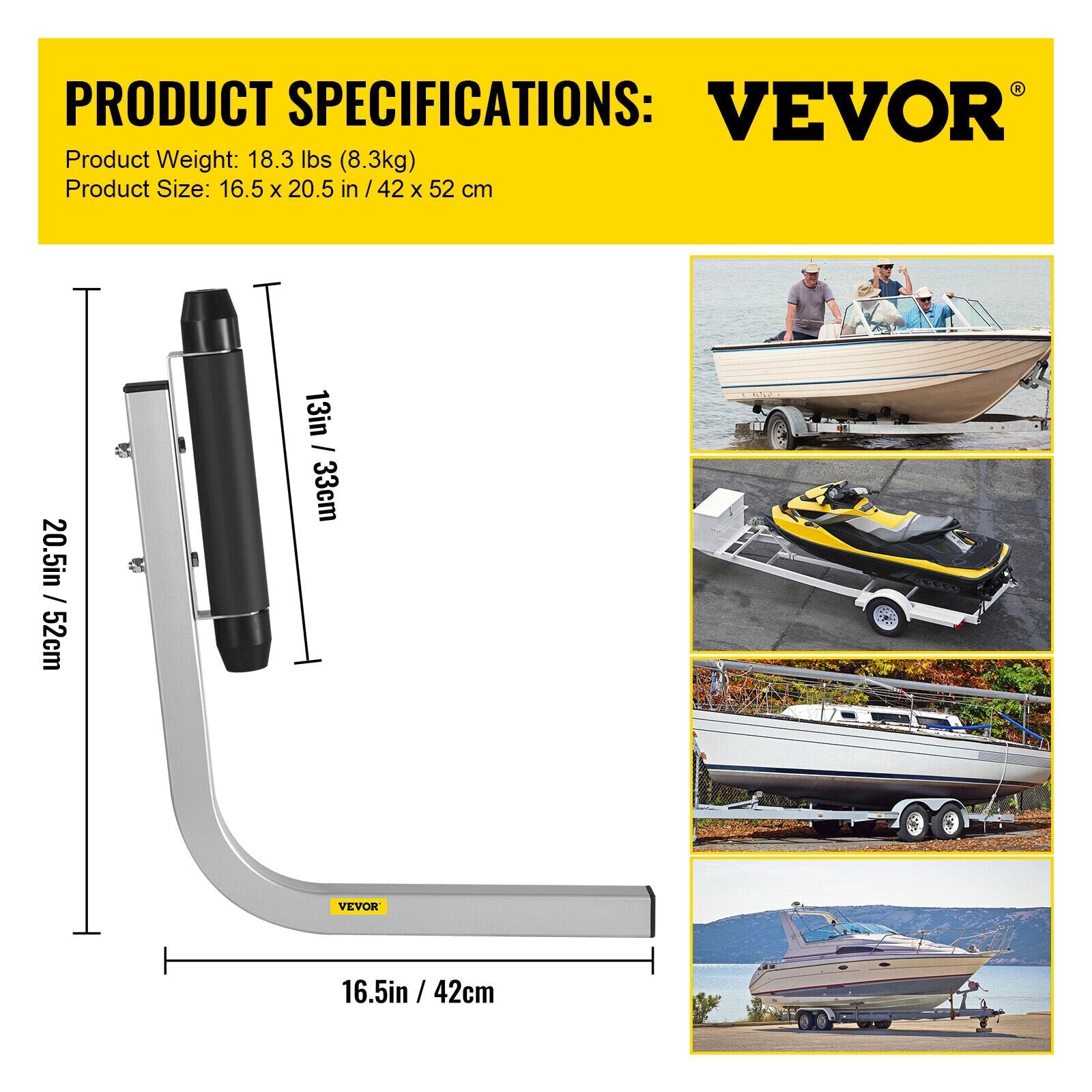 VEVOR Boat Trailer Guide-ons 15.6", 2PCS Trailer Guides with Rubber Rollers, Galvanized Steel Trailer Guide ons, w/ Complete Mounting Accessories, for Ski Boat, Fishing Boat or Sailboat Trailer 