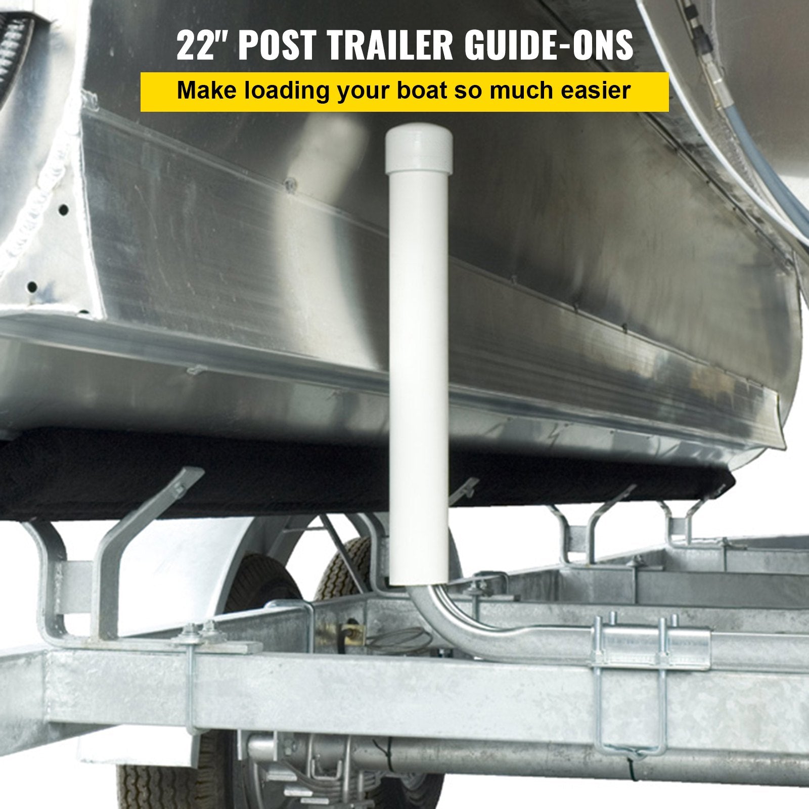 VEVOR Boat Trailer Guide-on, 22", 2PCS Steel Trailer Post Guide ons, with White PVC Tube Covers, Complete Mounting Accessories Included, for Ski Boat, Fishing Boat or Sailboat Trailer 