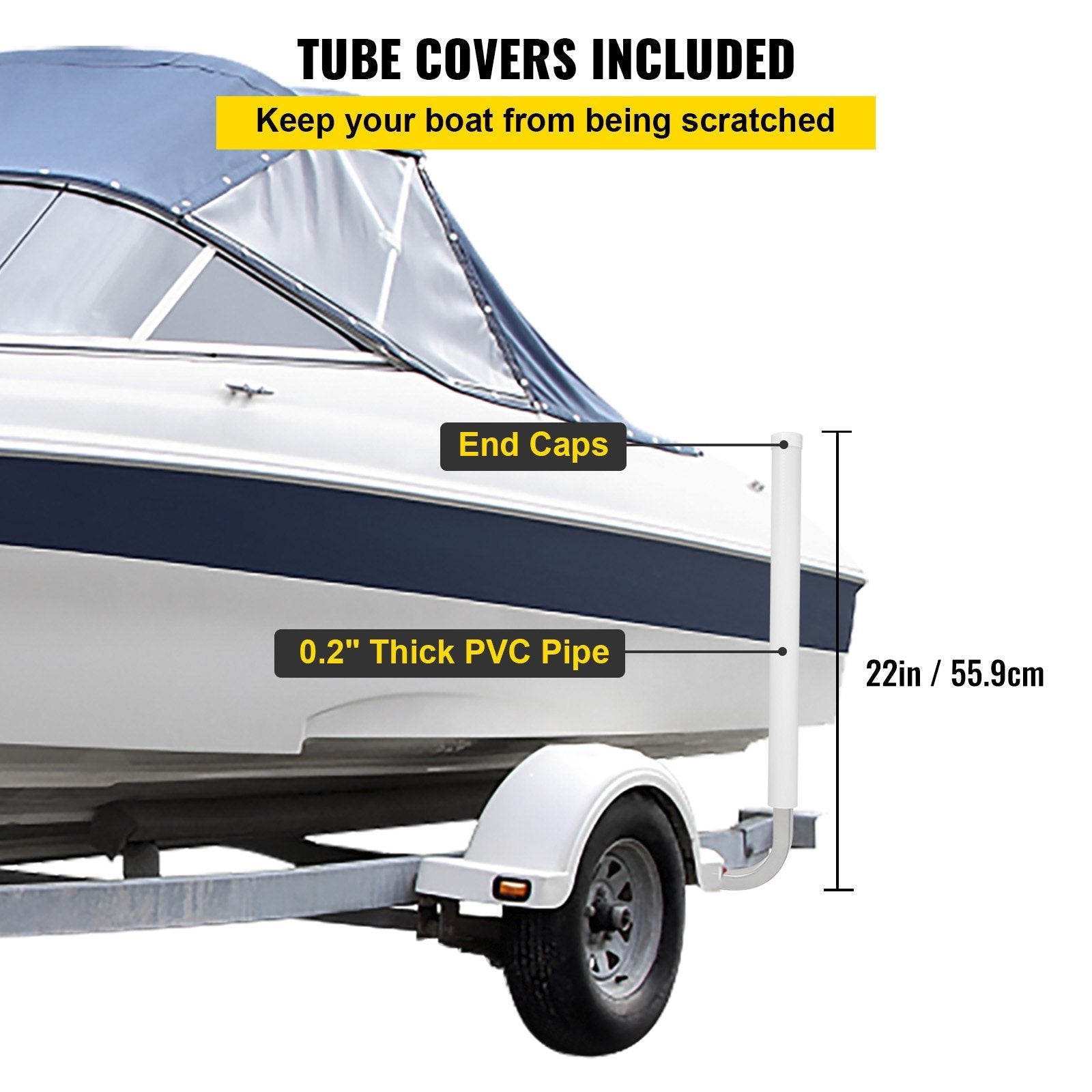 VEVOR Boat Trailer Guide-on, 22", 2PCS Steel Trailer Post Guide ons, with White PVC Tube Covers, Complete Mounting Accessories Included, for Ski Boat, Fishing Boat or Sailboat Trailer 