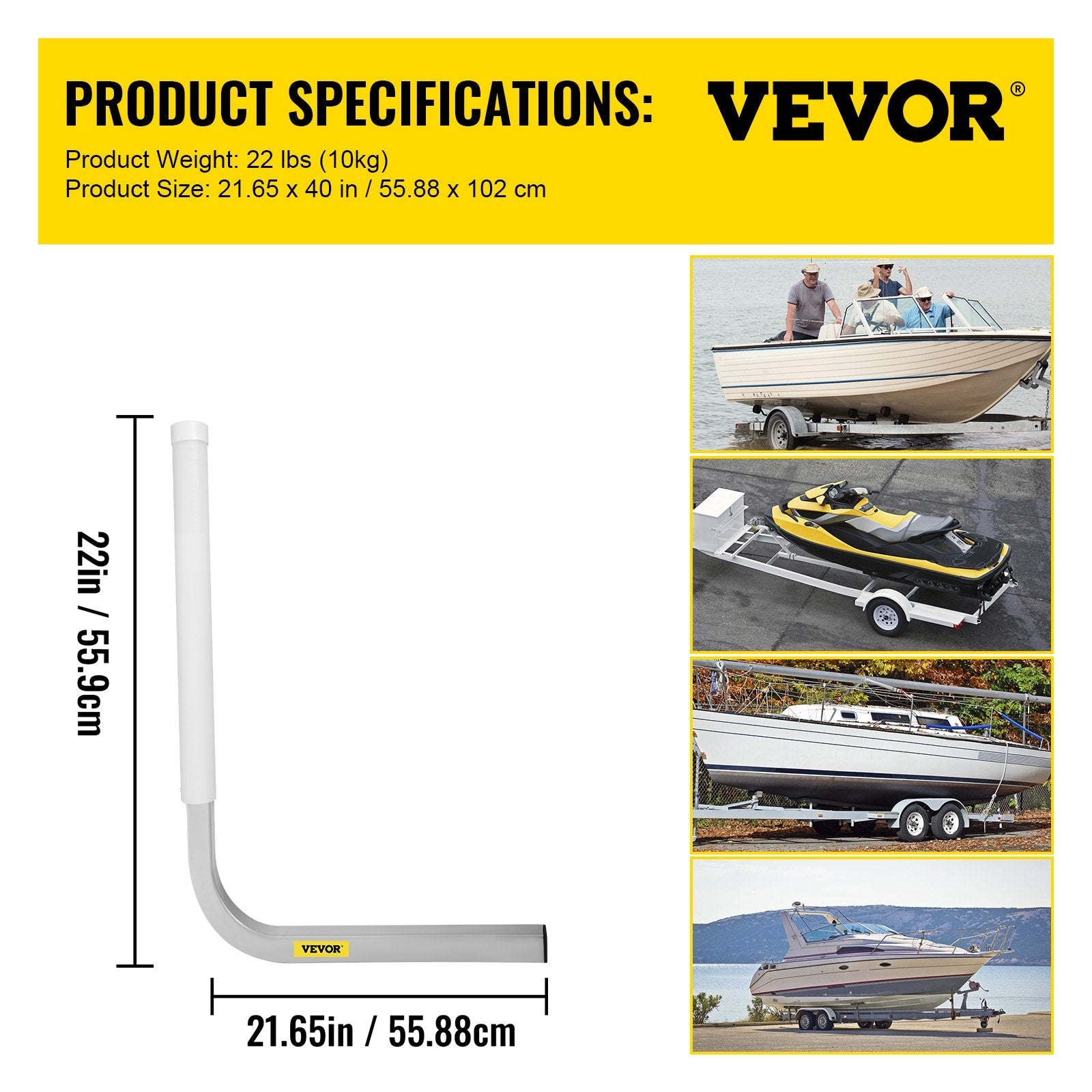 VEVOR Boat Trailer Guide-on, 22", 2PCS Steel Trailer Post Guide ons, with White PVC Tube Covers, Complete Mounting Accessories Included, for Ski Boat, Fishing Boat or Sailboat Trailer 
