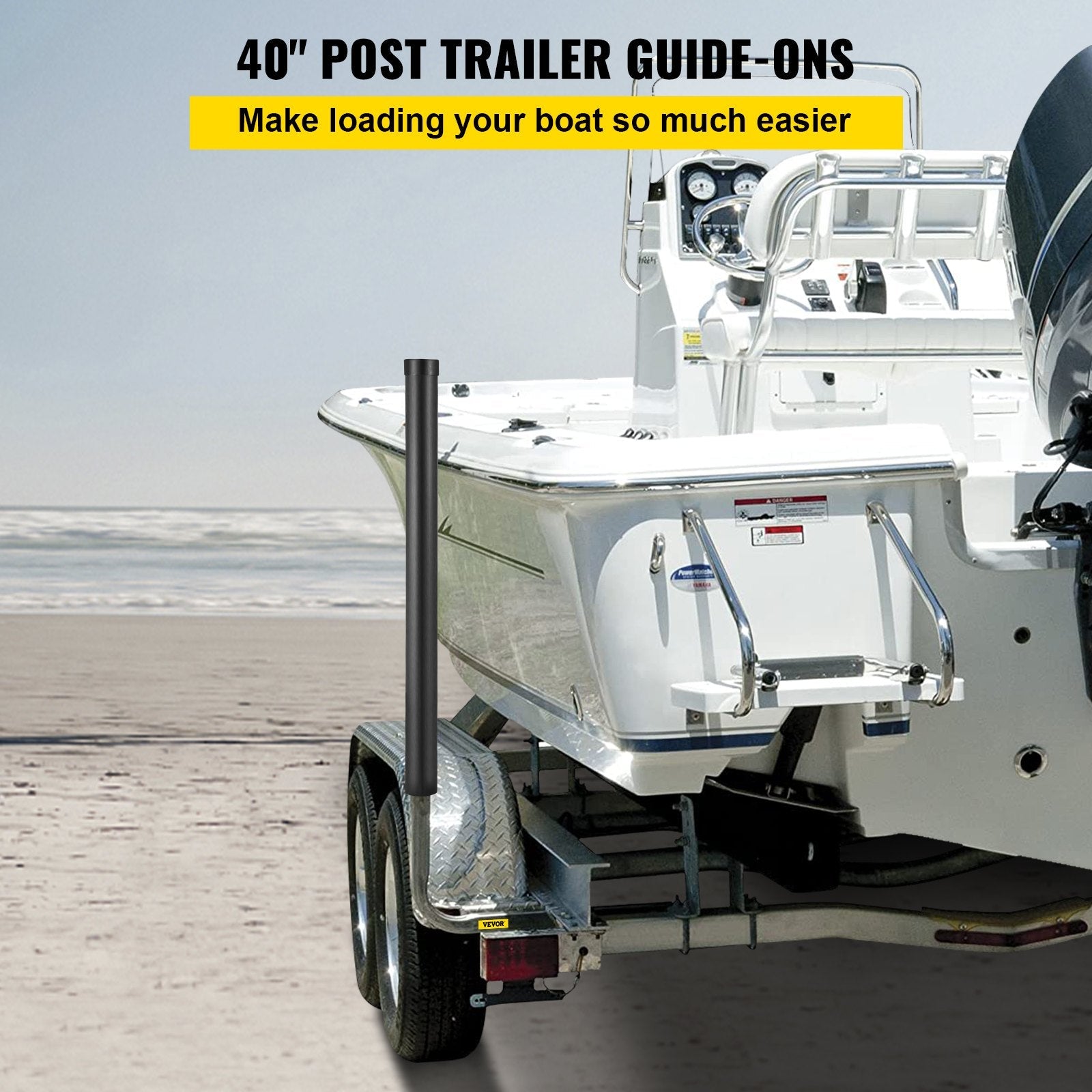 VEVOR Boat Trailer Guide-ons, 40\", 2PCS Rustproof Galvanized Steel Trailer Guide ons, Trailer Guides with Black PVC Pipes, Mounting Parts Included, for Ski Boat, Fishing Boat or Sailboat Trailer 
