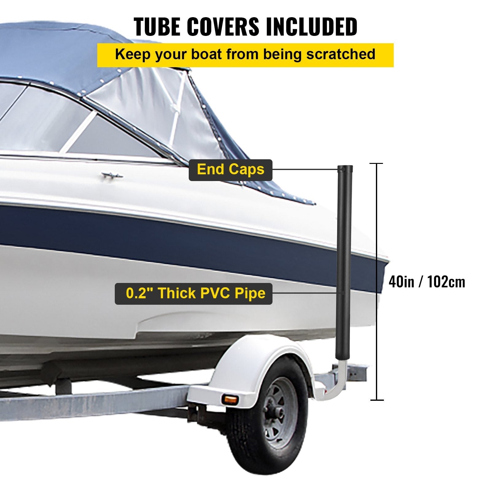 VEVOR Boat Trailer Guide-ons, 40\", 2PCS Rustproof Galvanized Steel Trailer Guide ons, Trailer Guides with Black PVC Pipes, Mounting Parts Included, for Ski Boat, Fishing Boat or Sailboat Trailer 