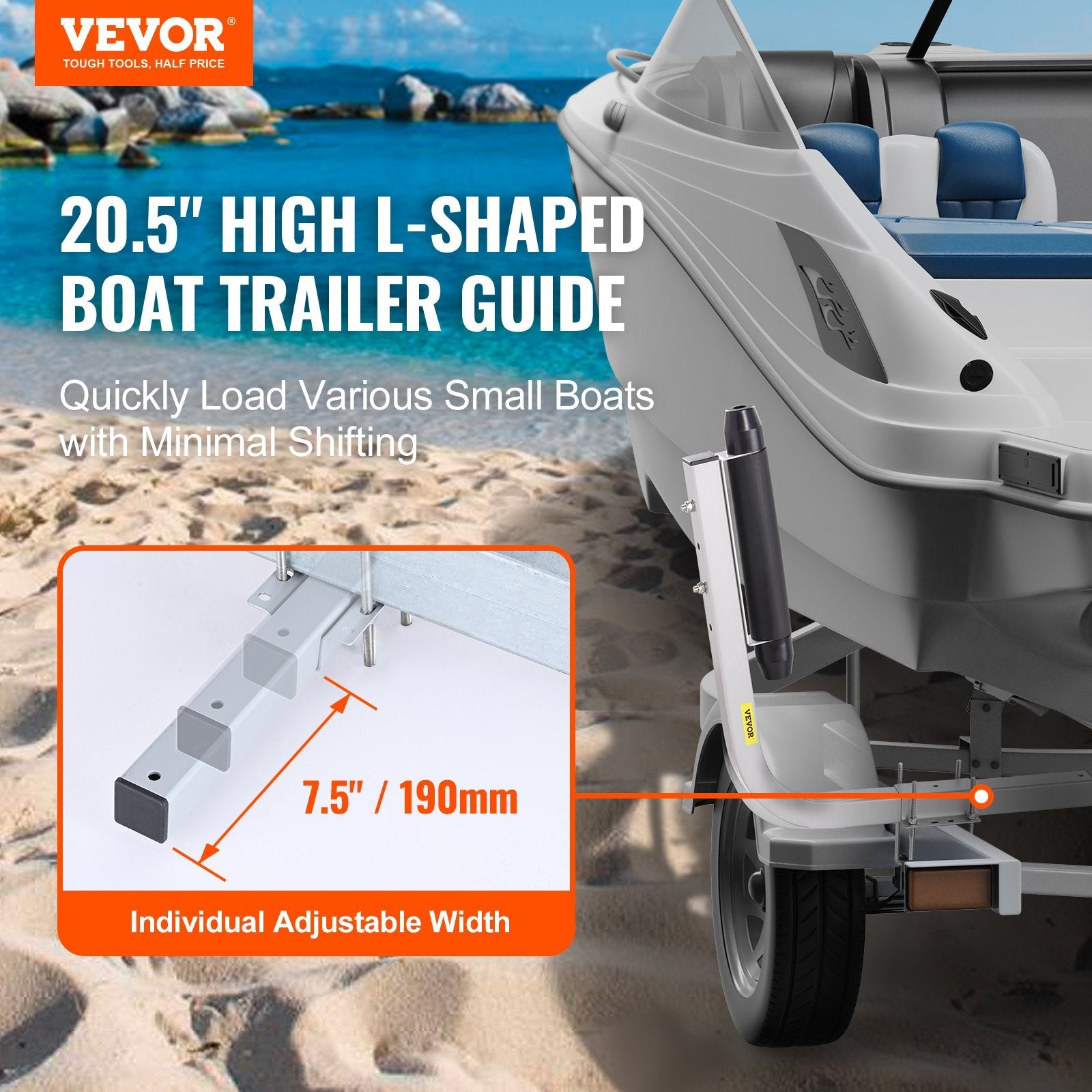 VEVOR Boat Trailer Guide, 20.5” Adjustable Design Trailer Guide Poles, 2PCS Rustproof Galvanized Steel Trailer Guide ons, Heavy Duty Roller Guide Design, for Ski Boat, Fishing Boat or Sailboat Trailer 
