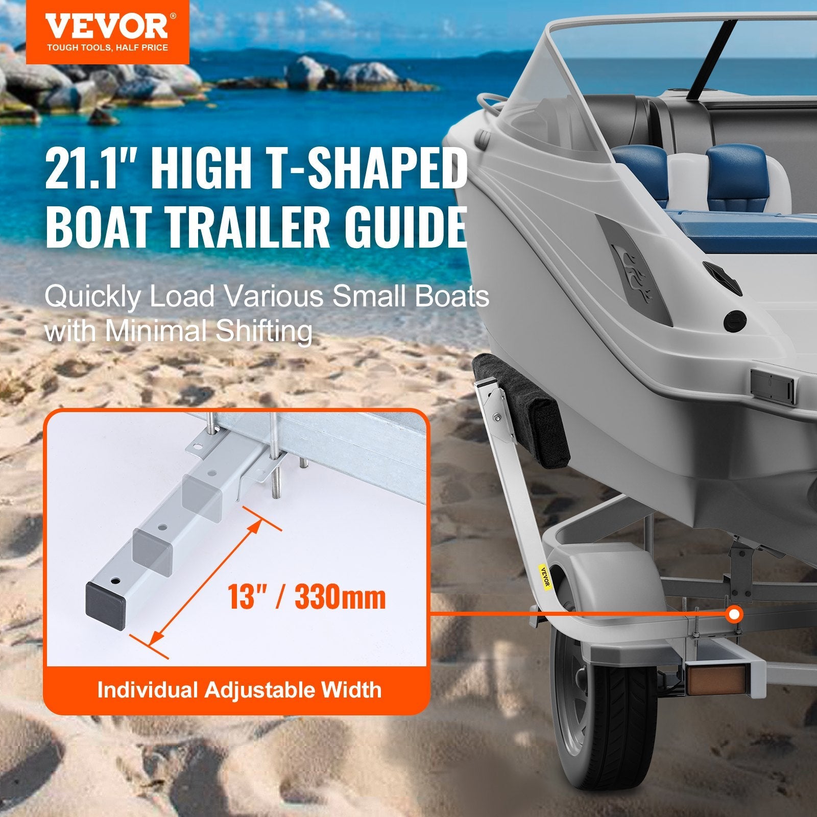 VEVOR Boat Trailer Guide, 27.6” Adjustable Design Short Bunk Guide-Ons, 2PCS Rustproof Galvanized Steel Trailer Guide Poles, Heavy Duty Roller Guide Design, for Ski Boat, Fishing Boat or Sailboat Trai 
