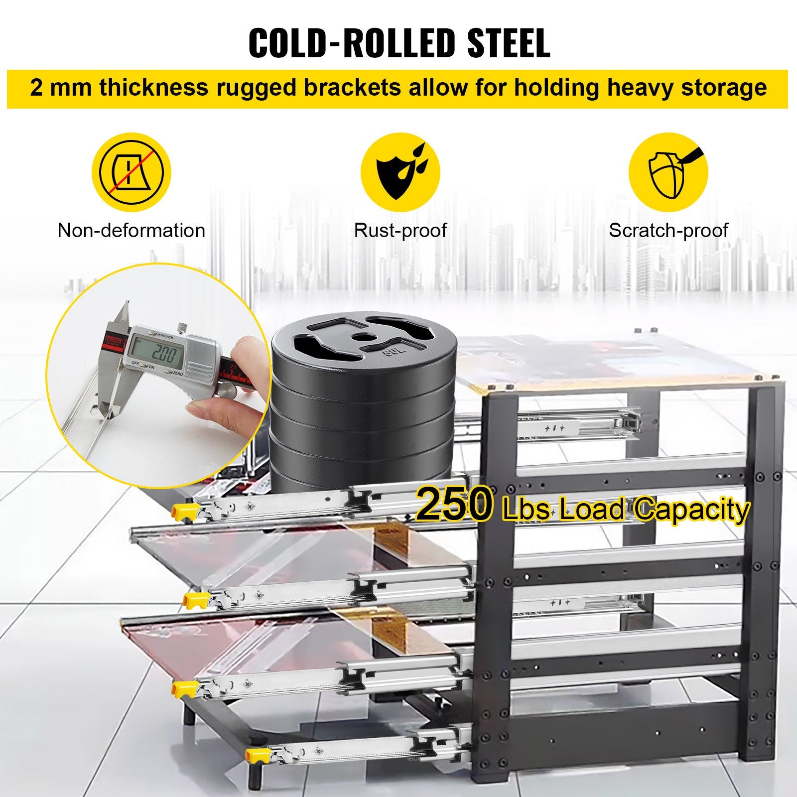 VEVOR Heavy Duty Drawer Slides 2PCS Drawer Slides 30" Locking Drawer Slides 250LBS Capacity Heavy Duty Slides Three Section Full Extension Drawer Slide Cold-rolled Steel Industrial Drawer Slides 