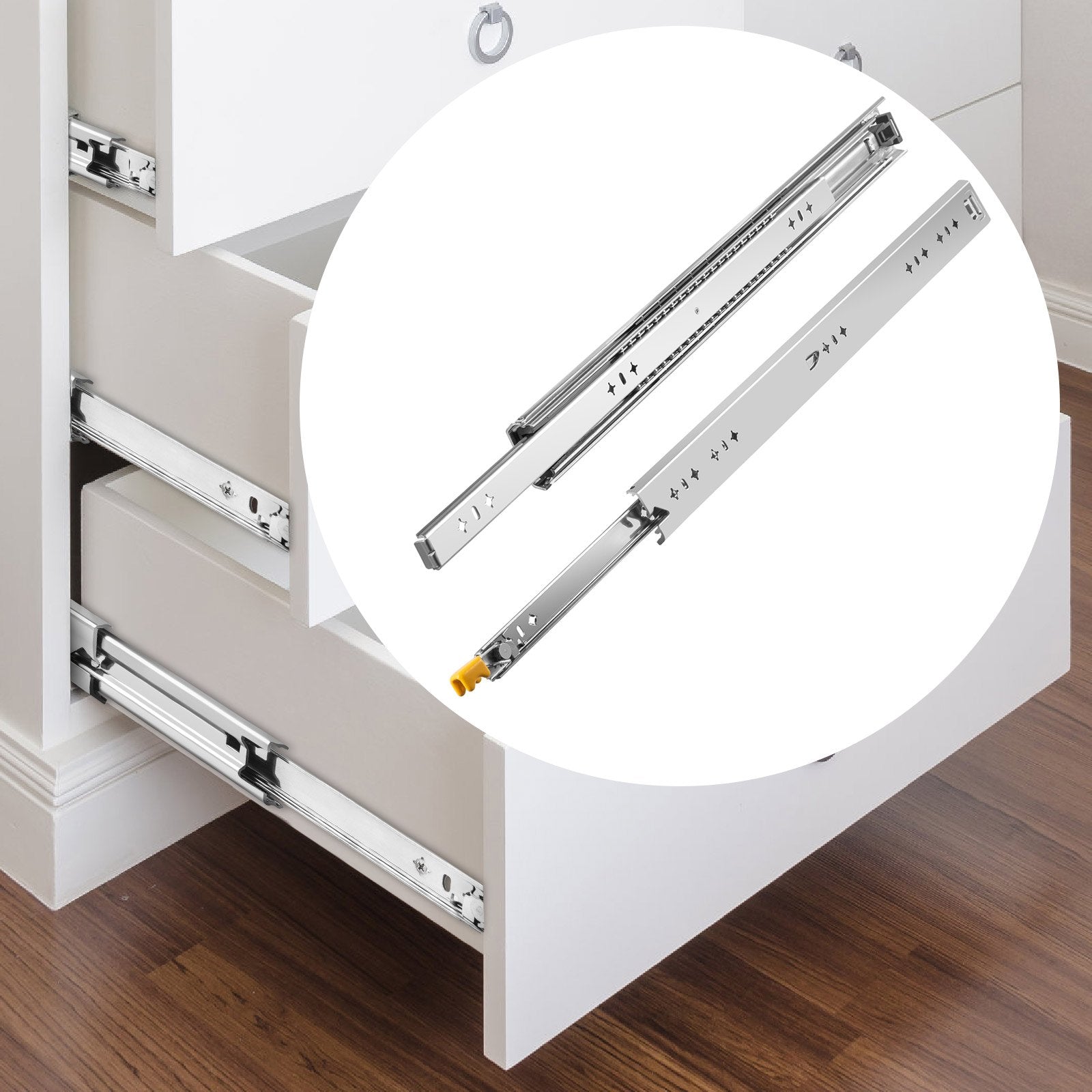 VEVOR Heavy Duty Drawer Slides 2PCS Drawer Slides 30" Locking Drawer Slides 250LBS Capacity Heavy Duty Slides Three Section Full Extension Drawer Slide Cold-rolled Steel Industrial Drawer Slides 