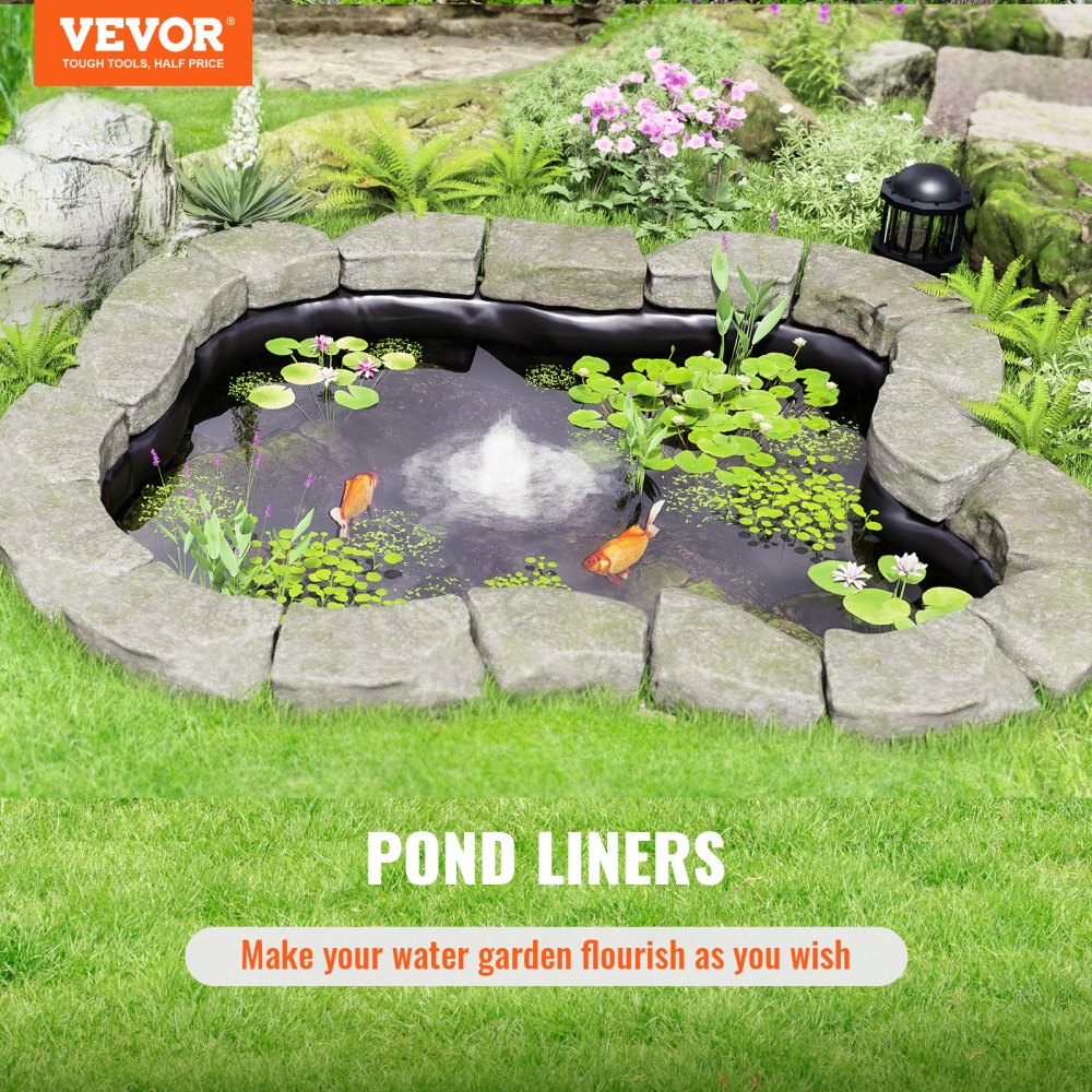 VEVOR Pond Liner, 20 x 25 ft 45 Mil Thick, Pliable EPDM Material Pond Skins, Easy Cutting Underlayment for Fish or Koi Pond, Waterfall Base, Water Features, Water Gardens, Fountains, Black 