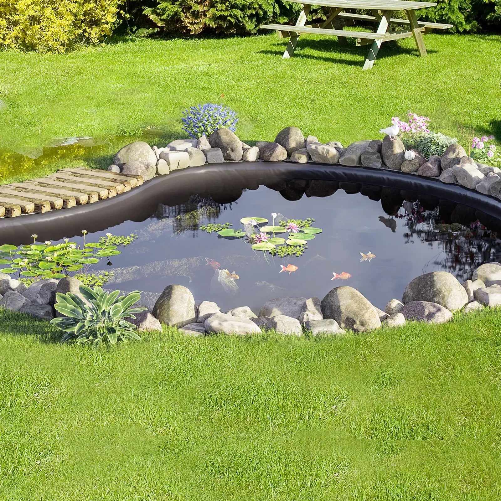 VEVOR Pond Liner, 30 x 35 ft 45 Mil Thickness, Pliable EPDM Material Pond Skins, Easy Cutting Underlayment for Fish or Koi Ponds, Water Features, Waterfall Base, Fountains, Water Gardens, Black