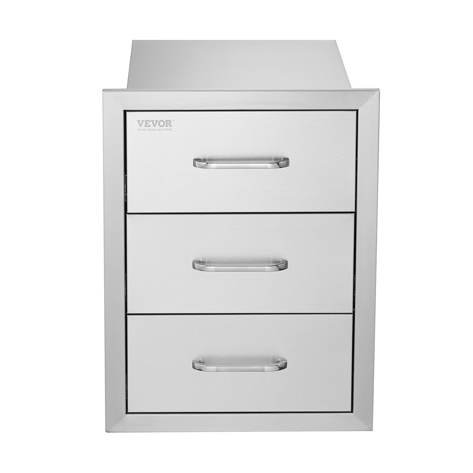VEVOR Outdoor Kitchen Drawers 16\" W x 21.5\" H x 18\" D, Flush Mount Triple Access BBQ Drawers with Stainless Steel Handle, BBQ Island Drawers for Outdoor Kitchens or BBQ Island Patio Grill Station 
