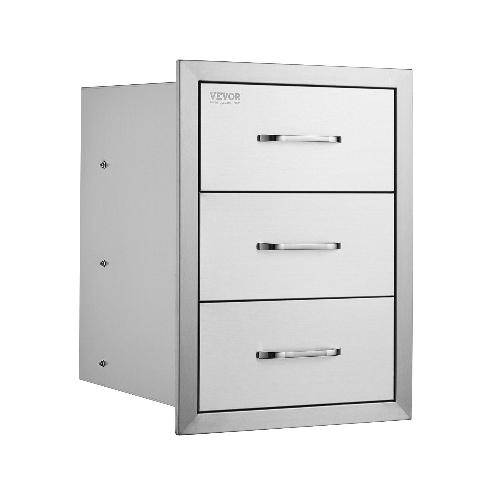 VEVOR Outdoor Kitchen Drawers 16\" W x 21.5\" H x 18\" D, Flush Mount Triple Access BBQ Drawers with Stainless Steel Handle, BBQ Island Drawers for Outdoor Kitchens or BBQ Island Patio Grill Station 