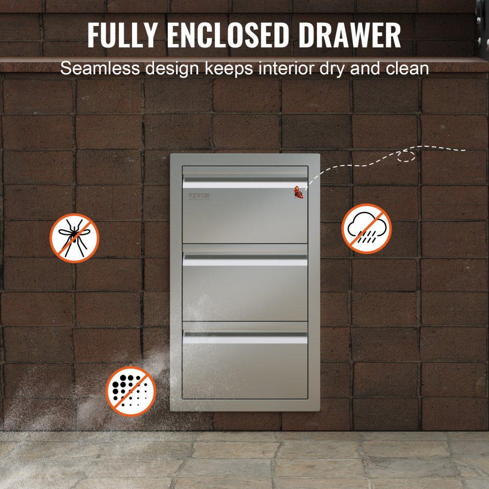 VEVOR Outdoor Kitchen Drawers 14.7" W x 25.4" H x 18.7" D, Box Frame Style Flush Mount BBQ Drawers with Stainless Steel Handle, BBQ Island Drawers for Outdoor Kitchens or Patio Grill Station 
