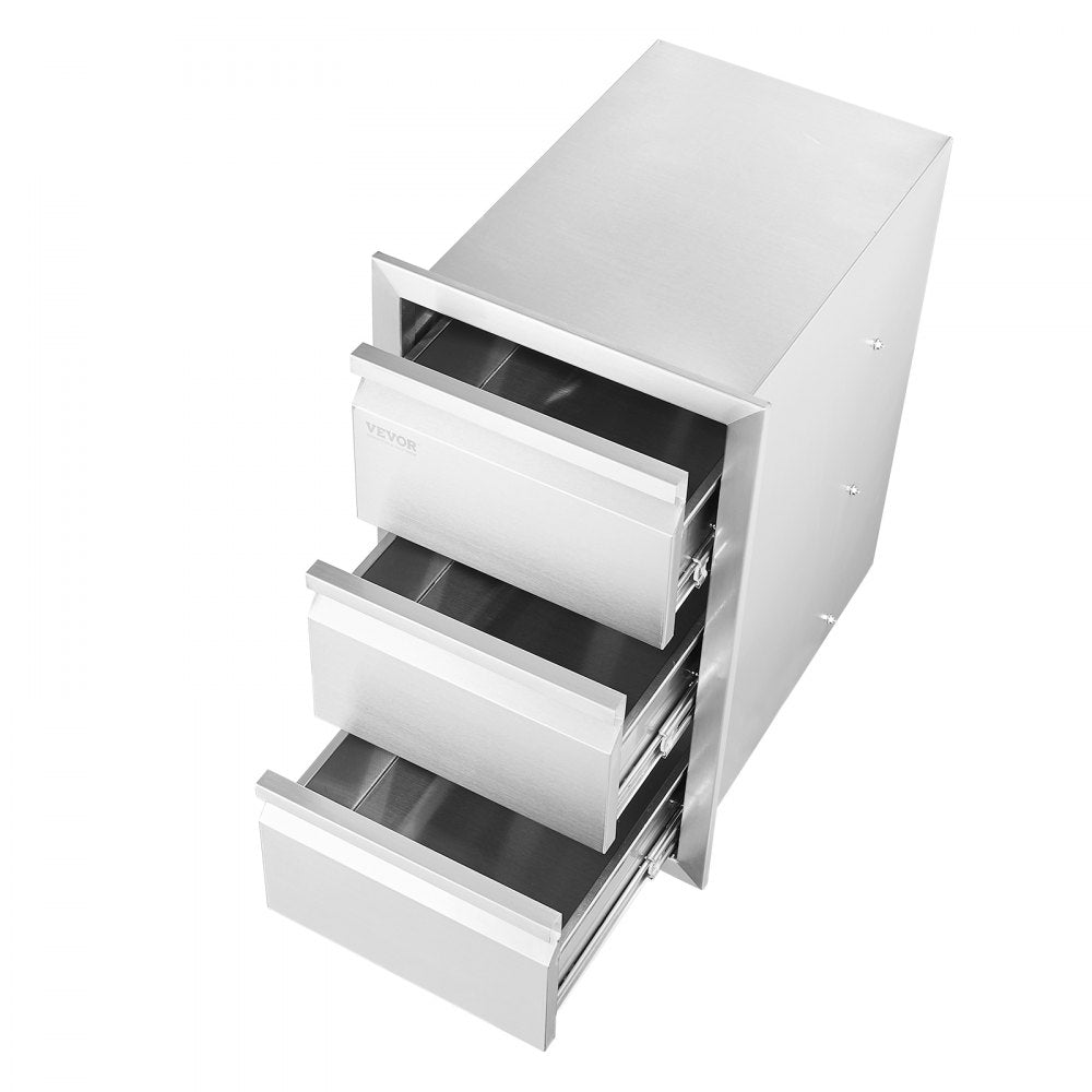 VEVOR Outdoor Kitchen Drawers 14.7" W x 25.4" H x 18.7" D, Box Frame Style Flush Mount BBQ Drawers with Stainless Steel Handle, BBQ Island Drawers for Outdoor Kitchens or Patio Grill Station 