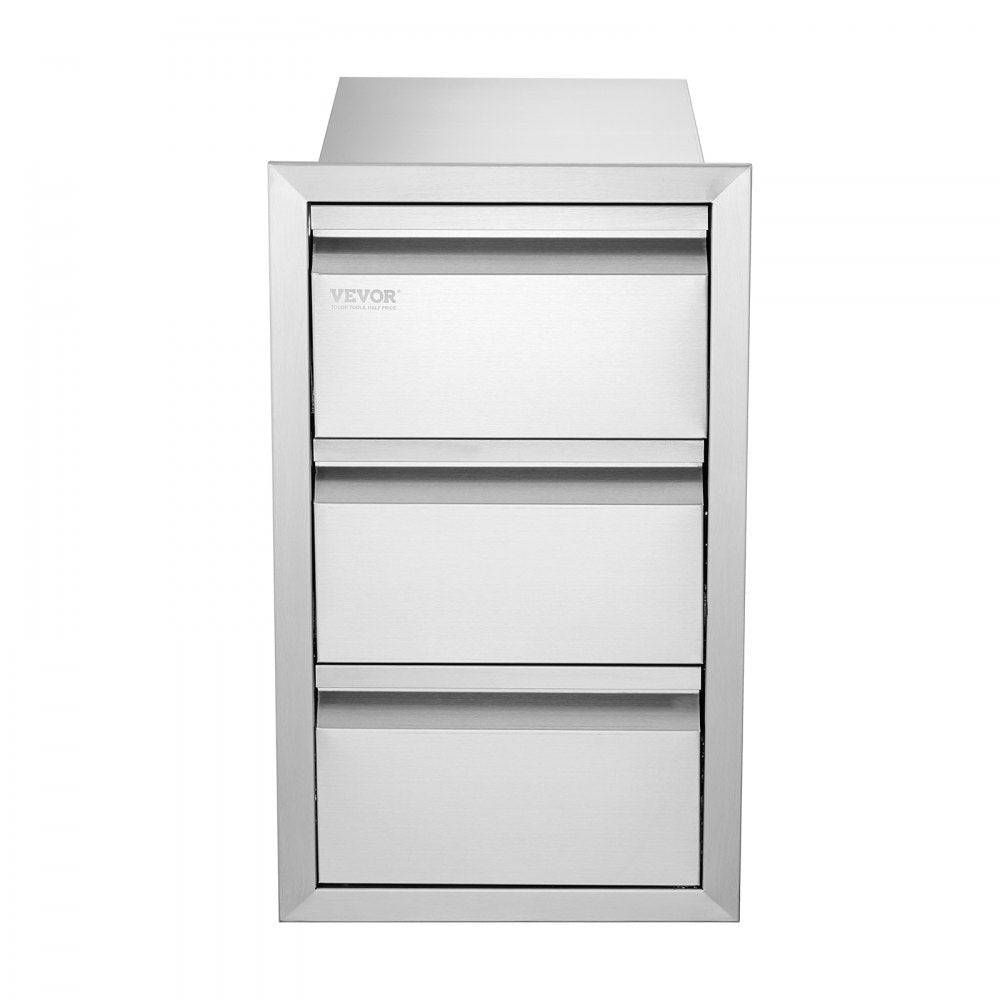 VEVOR Outdoor Kitchen Drawers 14.7" W x 25.4" H x 18.7" D, Box Frame Style Flush Mount BBQ Drawers with Stainless Steel Handle, BBQ Island Drawers for Outdoor Kitchens or Patio Grill Station 