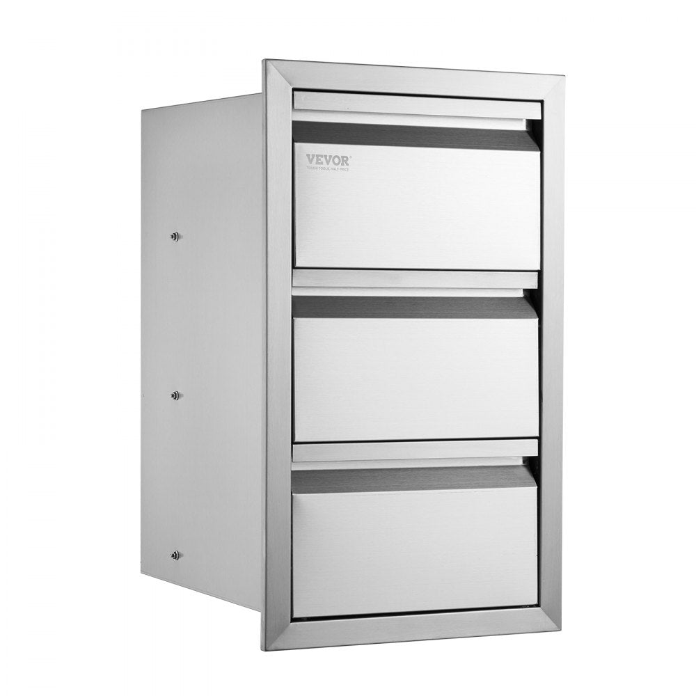 VEVOR Outdoor Kitchen Drawers 14.7" W x 25.4" H x 18.7" D, Box Frame Style Flush Mount BBQ Drawers with Stainless Steel Handle, BBQ Island Drawers for Outdoor Kitchens or Patio Grill Station 