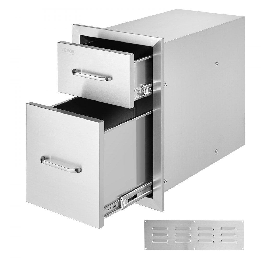 VEVOR Outdoor Kitchen Drawers 13\" W x 20.4\" H x 20.8\" D, Flush Mount Double BBQ Access Drawers with Stainless Steel Handle, BBQ Island Drawers for Outdoor Kitchens or Patio Grill Station 