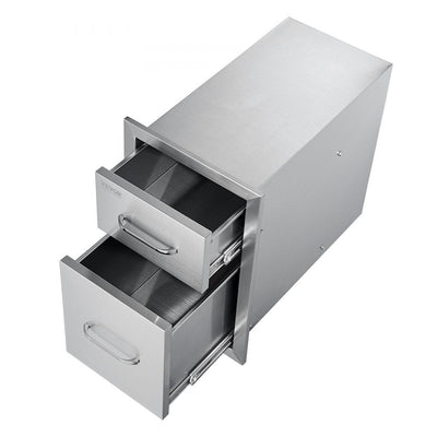 VEVOR Outdoor Kitchen Drawers 13\" W x 20.4\" H x 20.8\" D, Flush Mount Double BBQ Access Drawers with Stainless Steel Handle, BBQ Island Drawers for Outdoor Kitchens or Patio Grill Station 