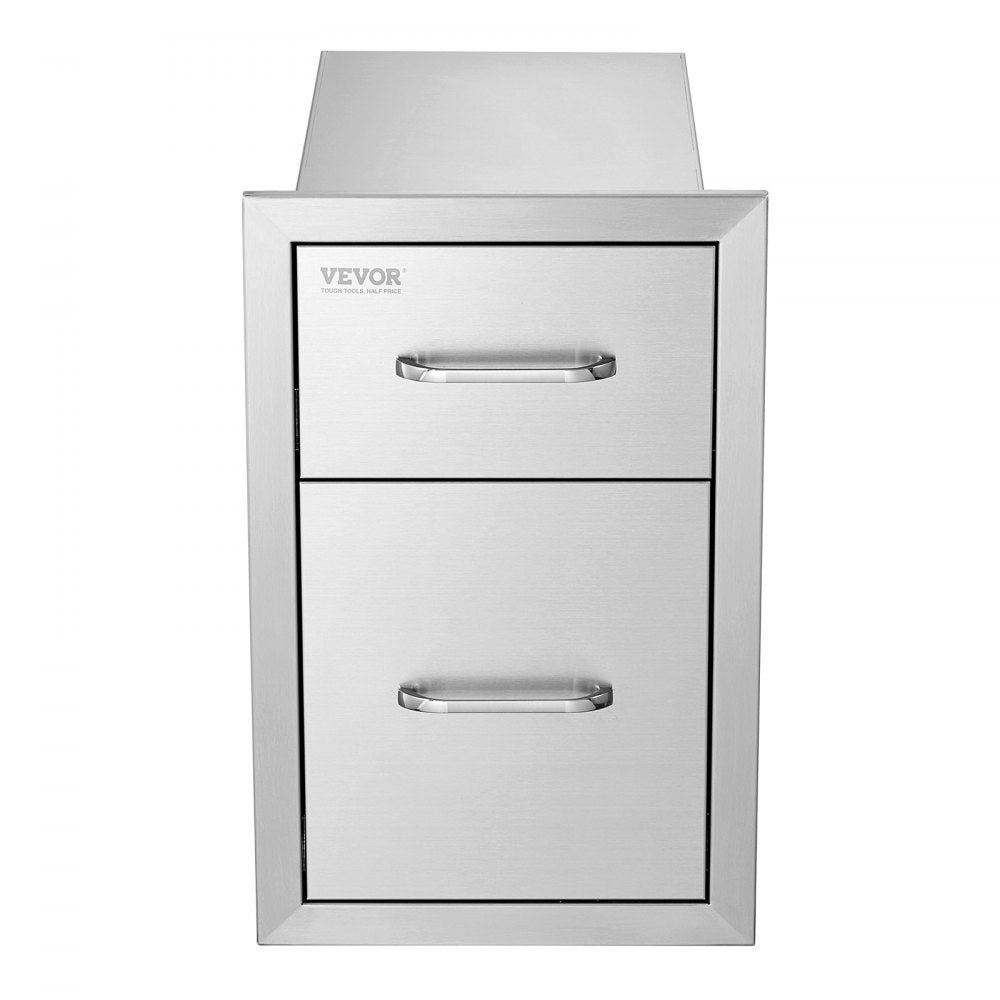 VEVOR Outdoor Kitchen Drawers 13\" W x 20.4\" H x 20.8\" D, Flush Mount Double BBQ Access Drawers with Stainless Steel Handle, BBQ Island Drawers for Outdoor Kitchens or Patio Grill Station 