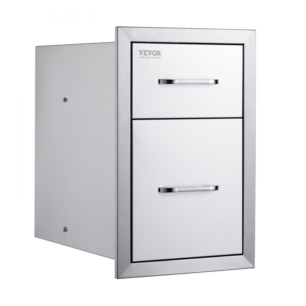 VEVOR Outdoor Kitchen Drawers 13\" W x 20.4\" H x 20.8\" D, Flush Mount Double BBQ Access Drawers with Stainless Steel Handle, BBQ Island Drawers for Outdoor Kitchens or Patio Grill Station 